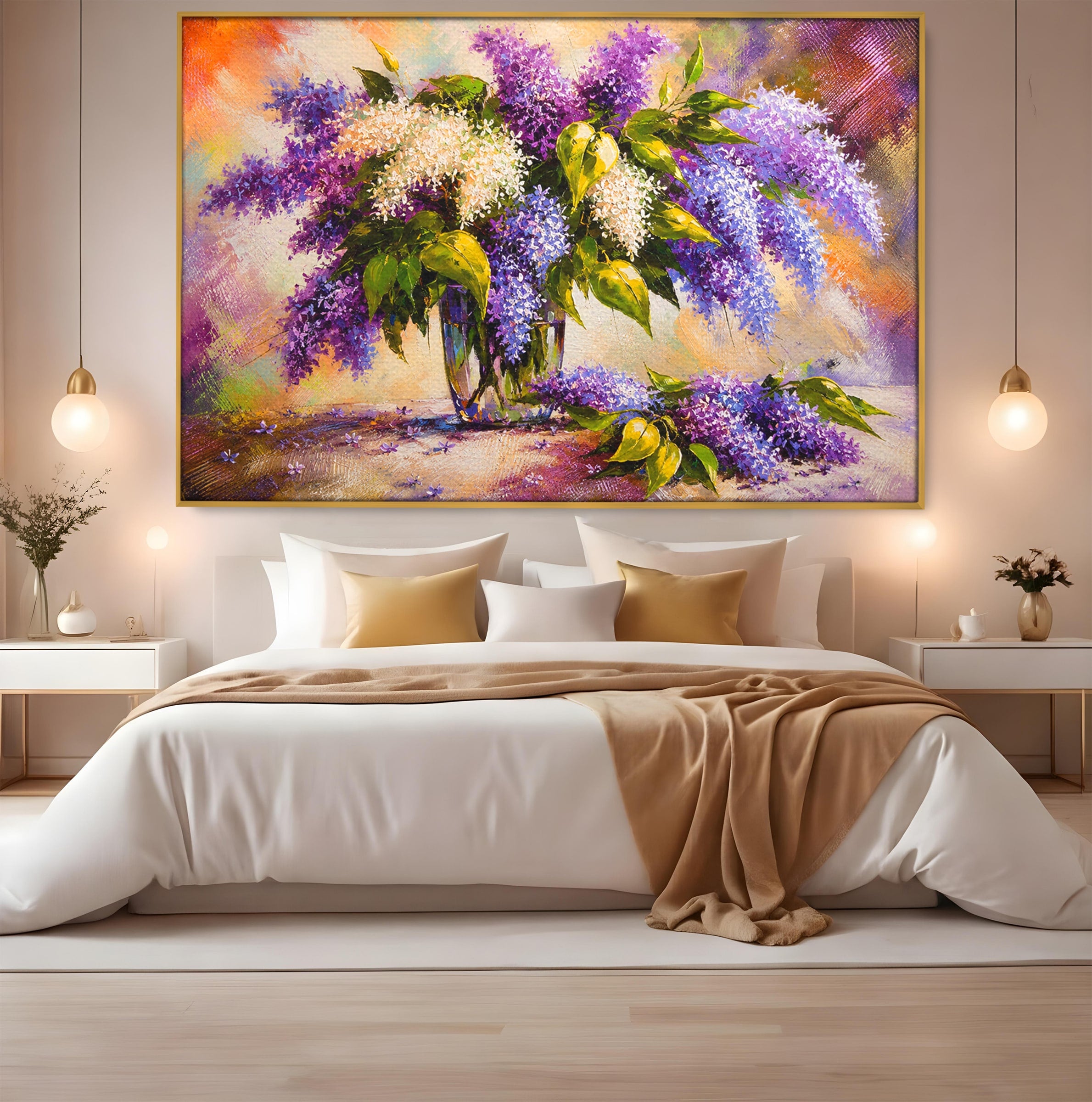 Tablou Canvas Premium LuxCanva® A1874, Buchet De Liliac, Liliac, Flori, Vaza, Natura, Primavara, Living, Culori Vibrante