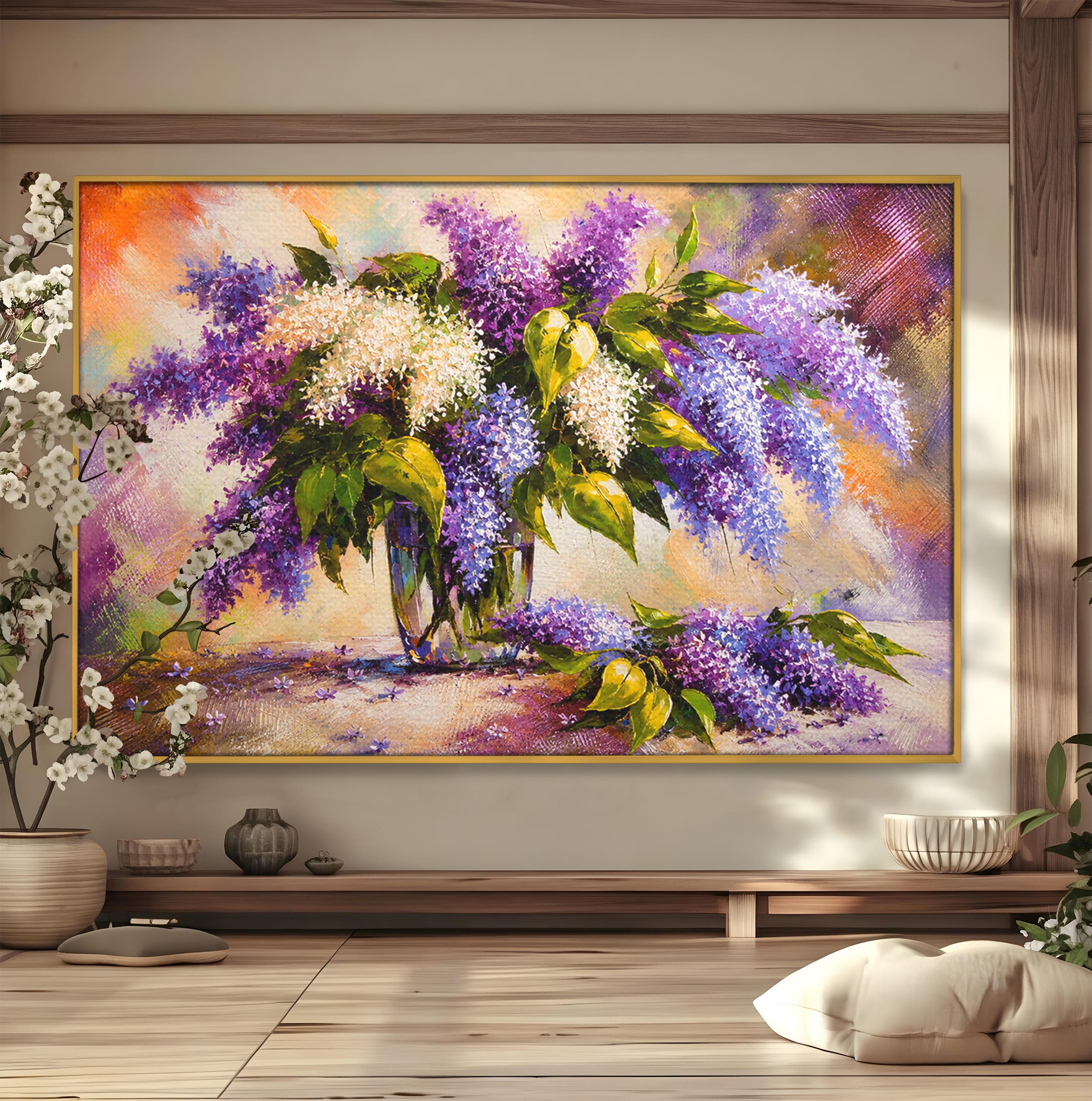 Tablou Canvas Premium LuxCanva® A1874, Buchet De Liliac, Liliac, Flori, Vaza, Natura, Primavara, Living, Culori Vibrante