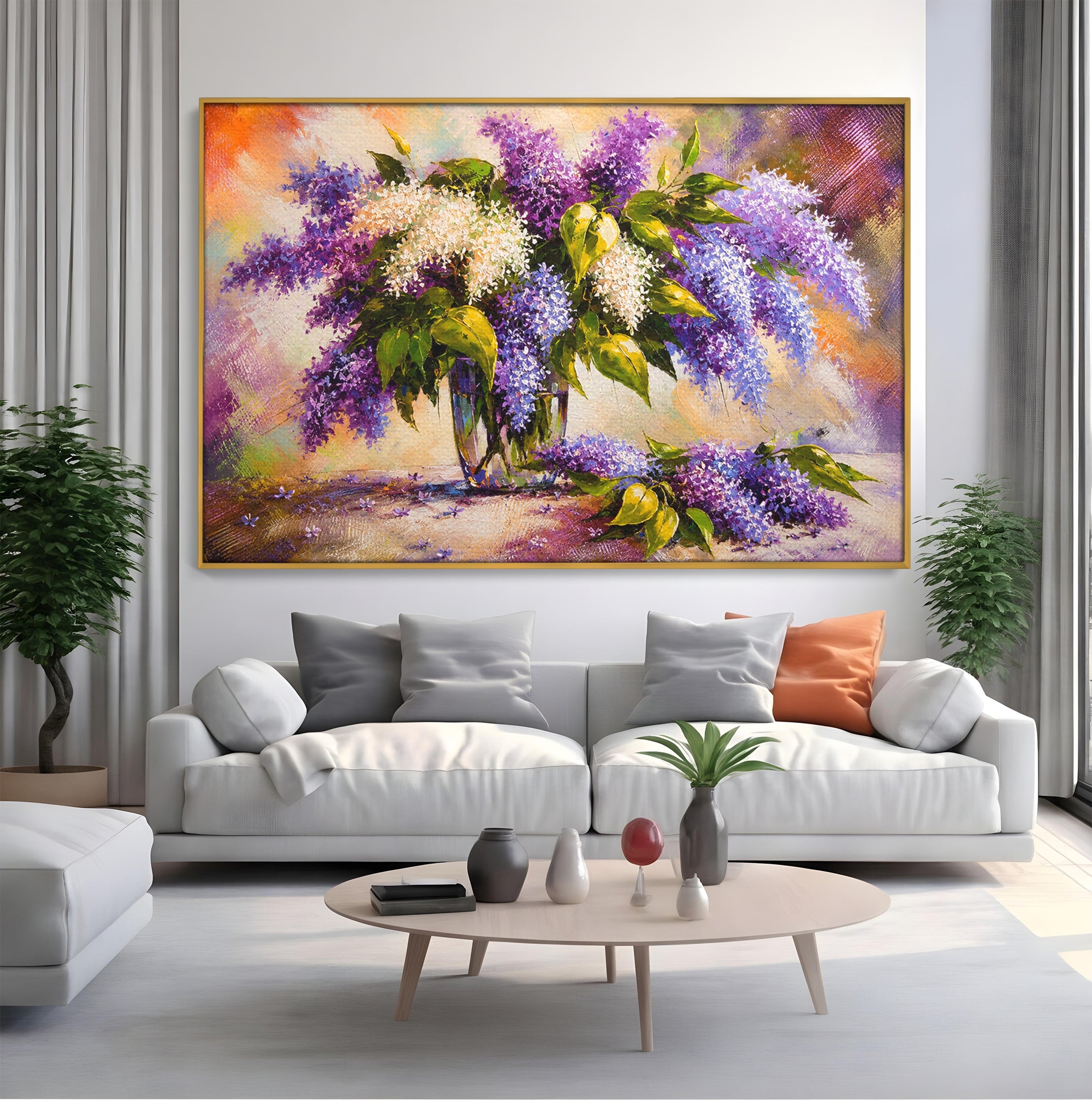 Tablou Canvas Premium LuxCanva® A1874, Buchet De Liliac, Liliac, Flori, Vaza, Natura, Primavara, Living, Culori Vibrante