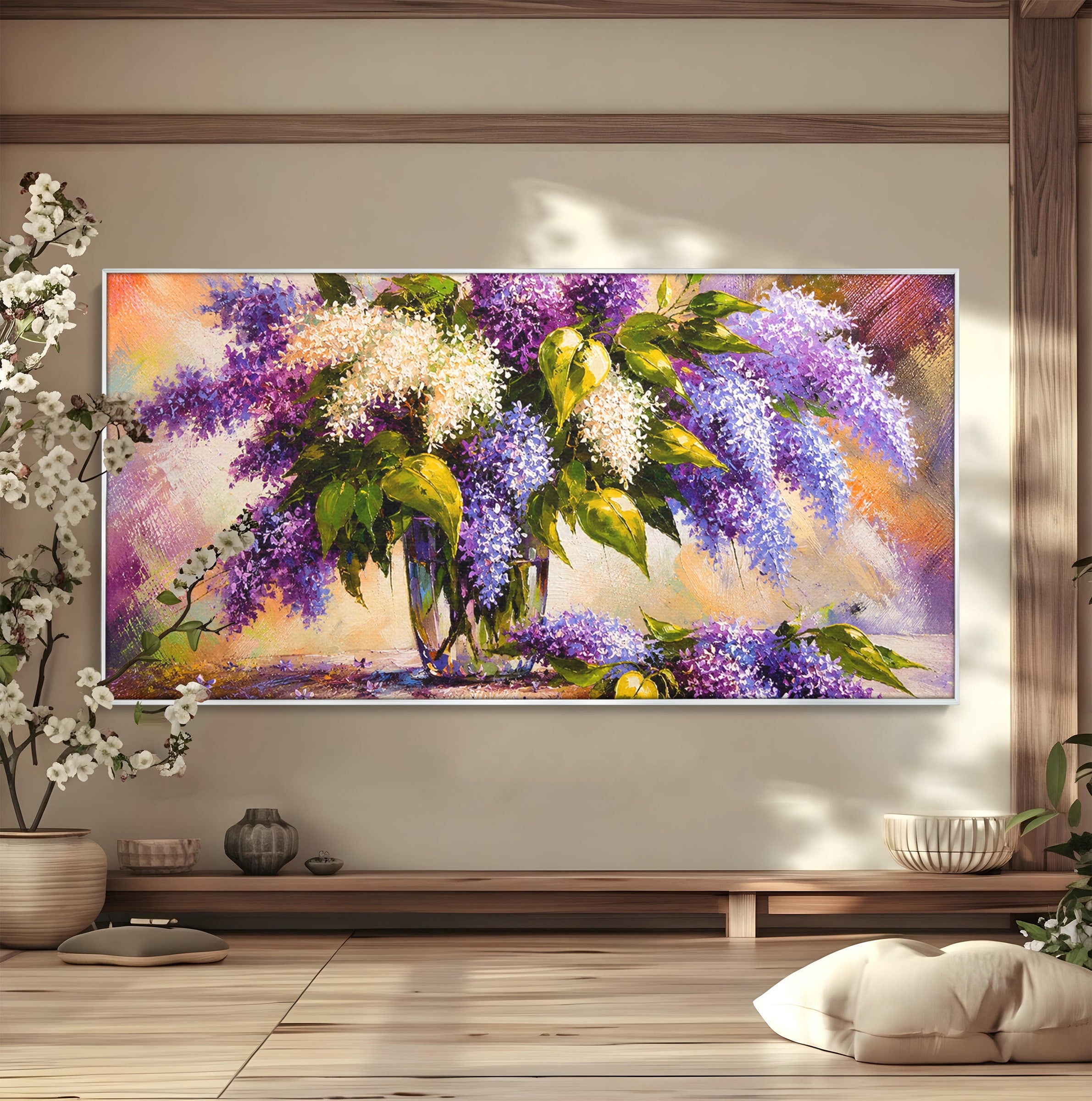 Tablou Canvas Premium LuxCanva® A1874, Buchet De Liliac, Liliac, Flori, Vaza, Natura, Primavara, Living, Culori Vibrante