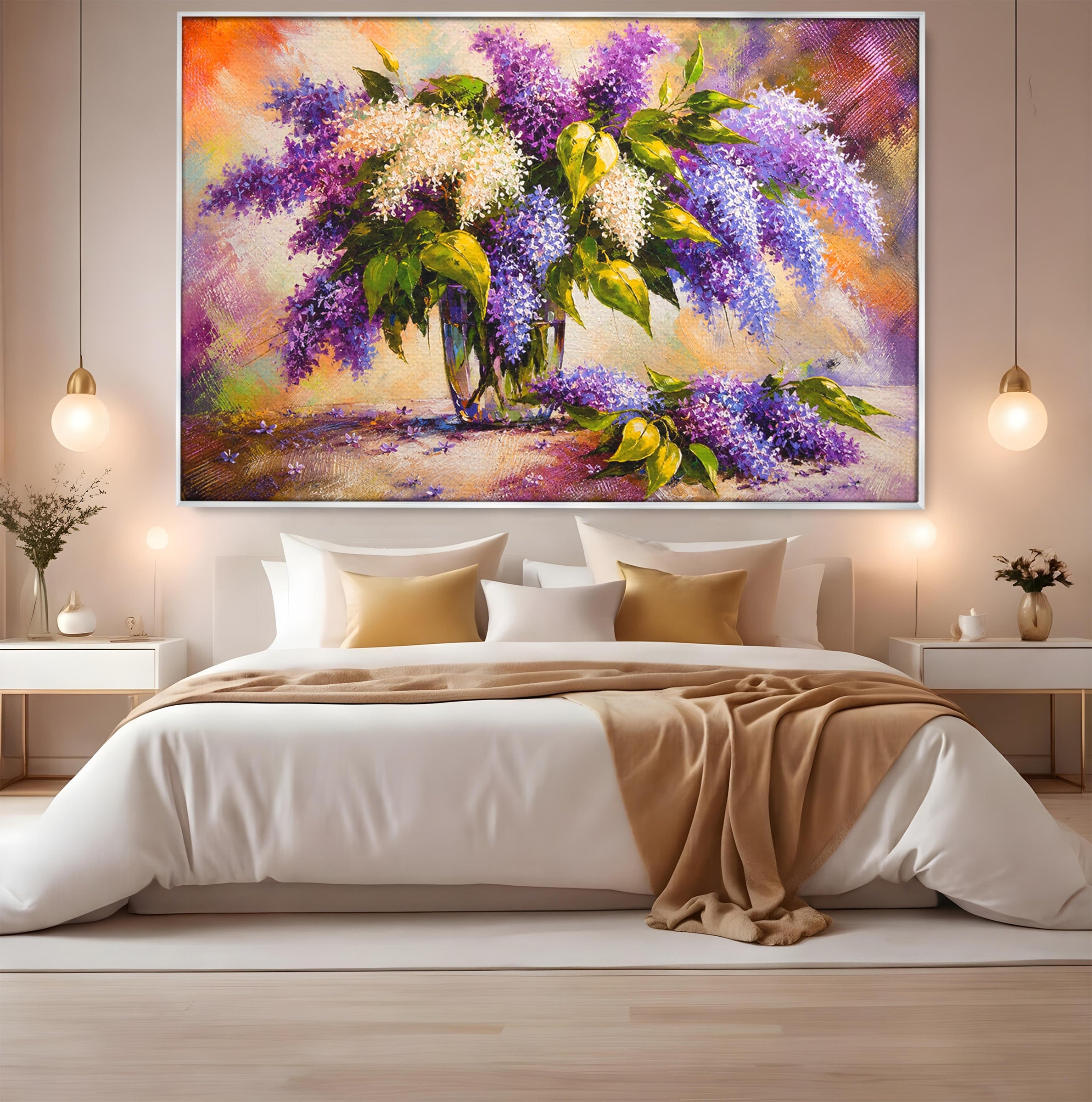 Tablou Canvas Premium LuxCanva® A1874, Buchet De Liliac, Liliac, Flori, Vaza, Natura, Primavara, Living, Culori Vibrante
