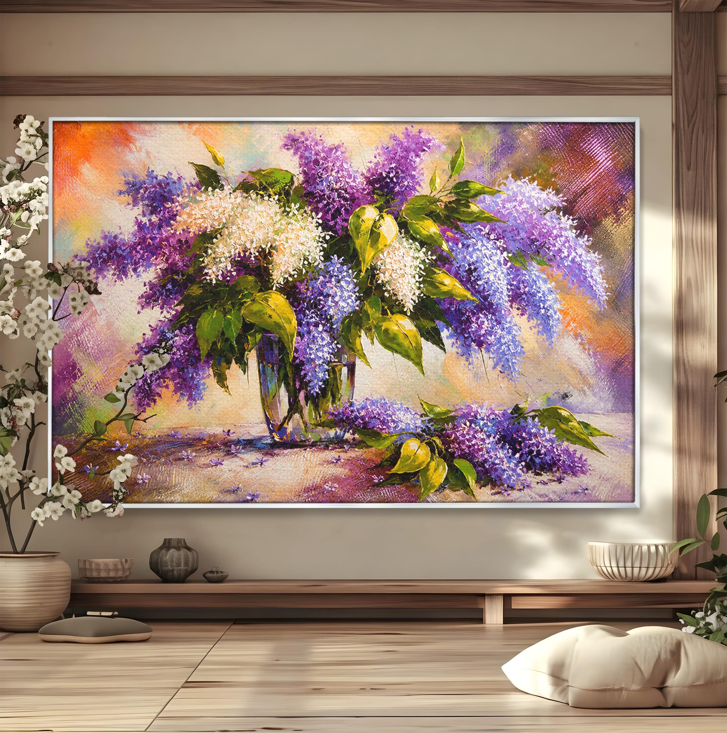 Tablou Canvas Premium LuxCanva® A1874, Buchet De Liliac, Liliac, Flori, Vaza, Natura, Primavara, Living, Culori Vibrante