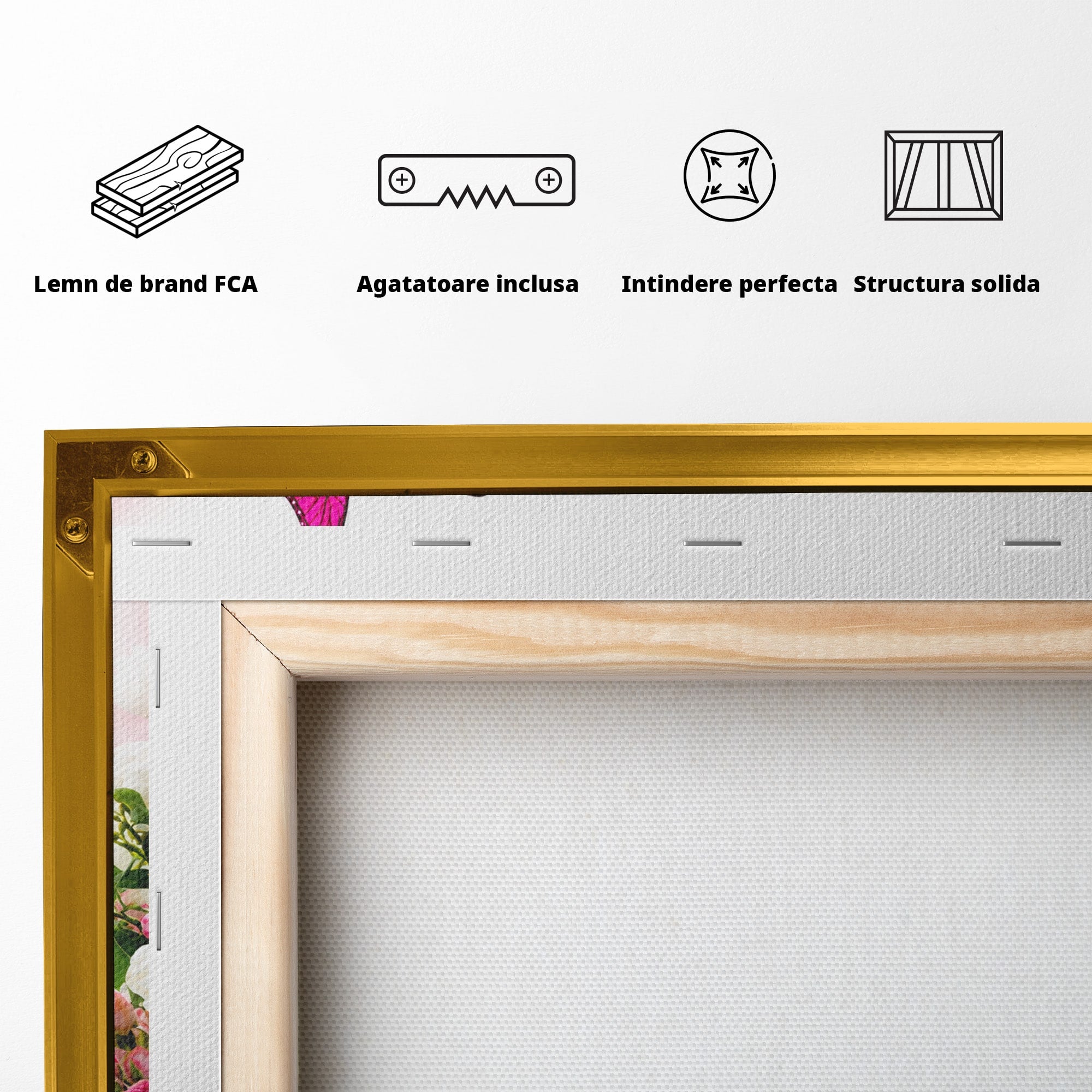 Tablou Canvas Premium LuxCanva® A1875, Gradina Cu Fluturi Roz, Flori, Fluturi, Natura, Dormitor, Living, Culori Vibrante
