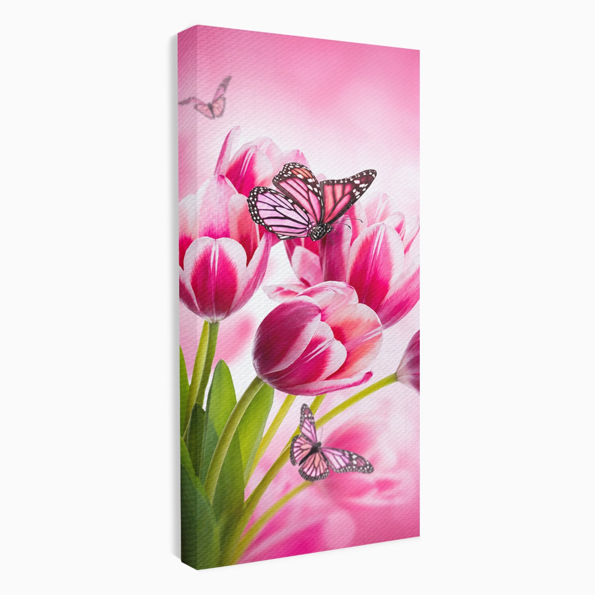Tablou Canvas Premium LuxCanva® A1876, Lalele Si Fluturi, Lalele, Fluturi, Natura, Primavara, Dormitor, Culori Vibrante