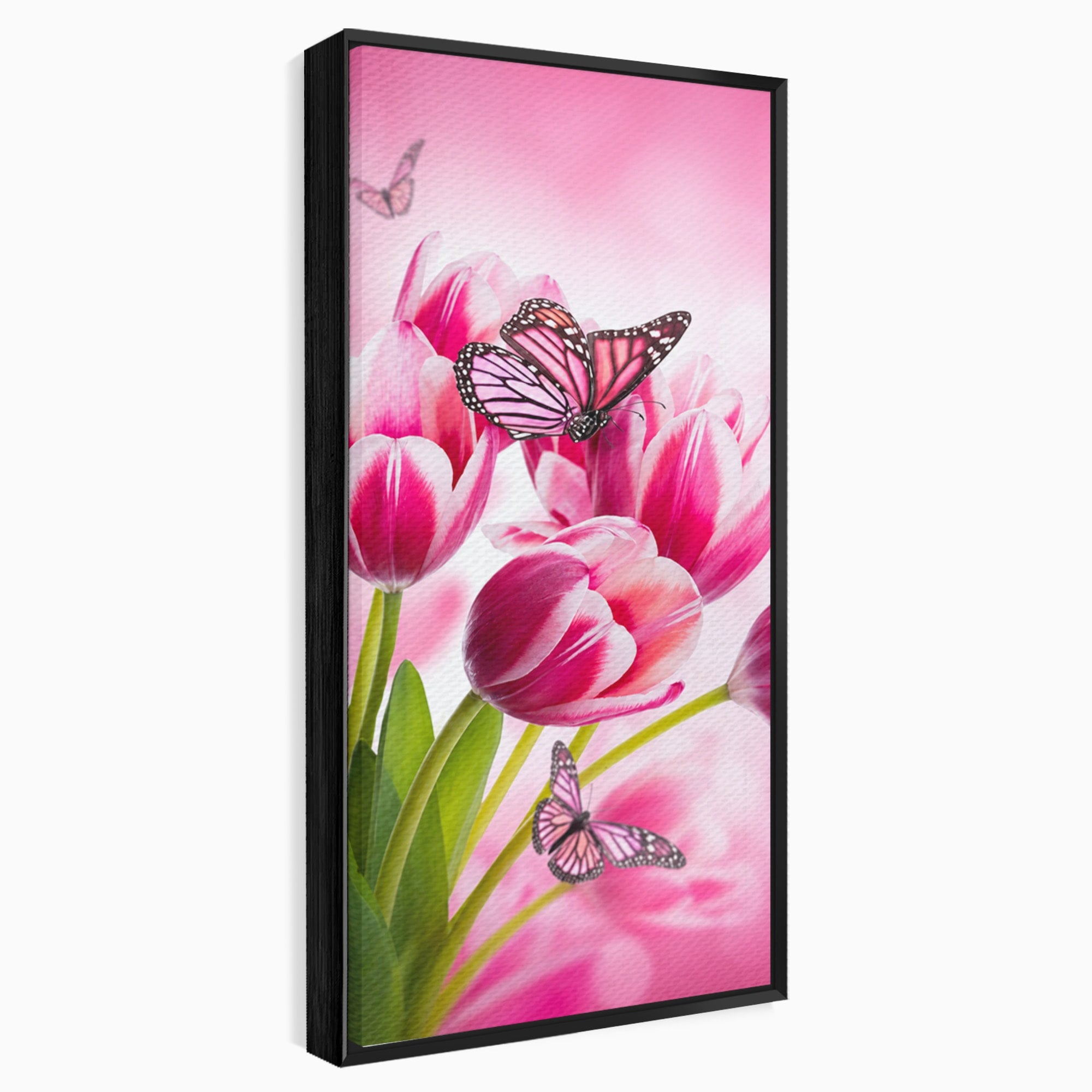 Tablou Canvas Premium LuxCanva® A1876, Lalele Si Fluturi, Lalele, Fluturi, Natura, Primavara, Dormitor, Culori Vibrante
