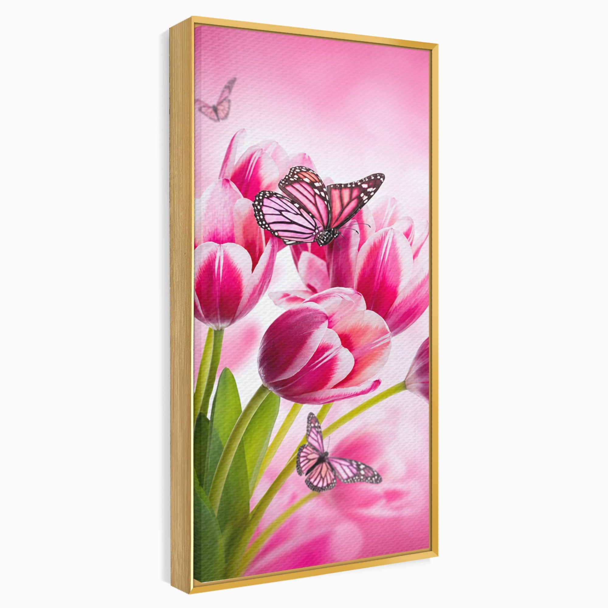 Tablou Canvas Premium LuxCanva® A1876, Lalele Si Fluturi, Lalele, Fluturi, Natura, Primavara, Dormitor, Culori Vibrante