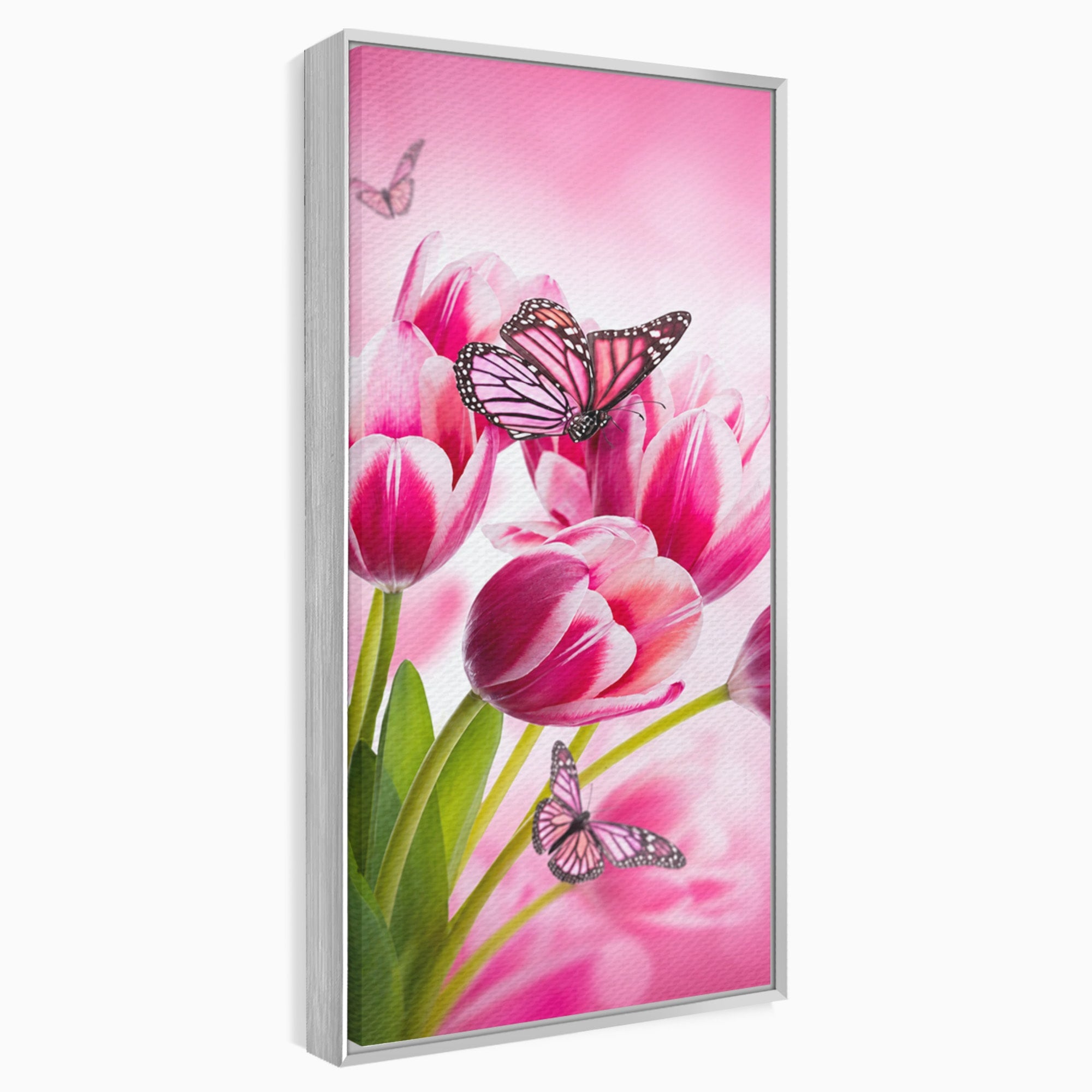 Tablou Canvas Premium LuxCanva® A1876, Lalele Si Fluturi, Lalele, Fluturi, Natura, Primavara, Dormitor, Culori Vibrante