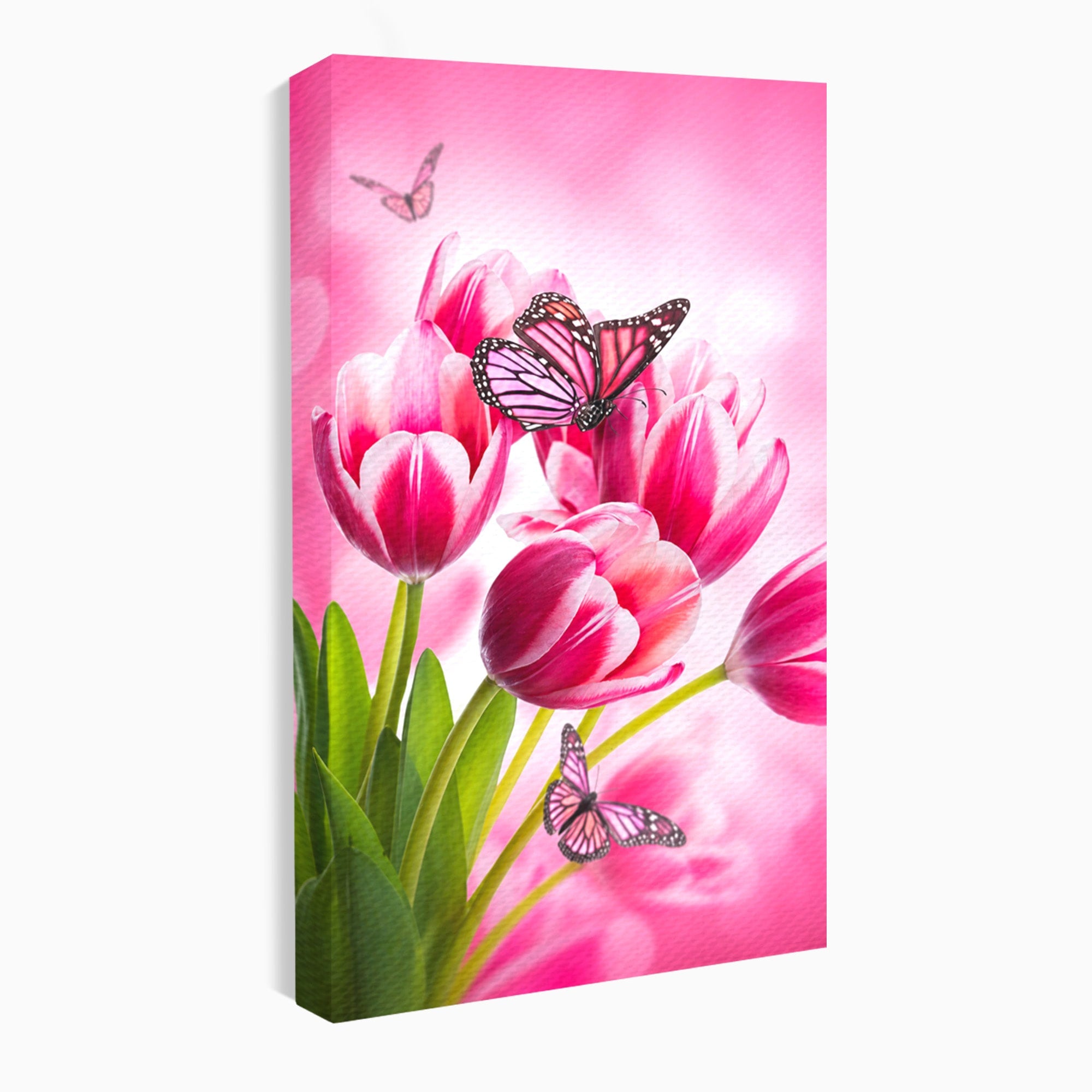 Tablou Canvas Premium LuxCanva® A1876, Lalele Si Fluturi, Lalele, Fluturi, Natura, Primavara, Dormitor, Culori Vibrante
