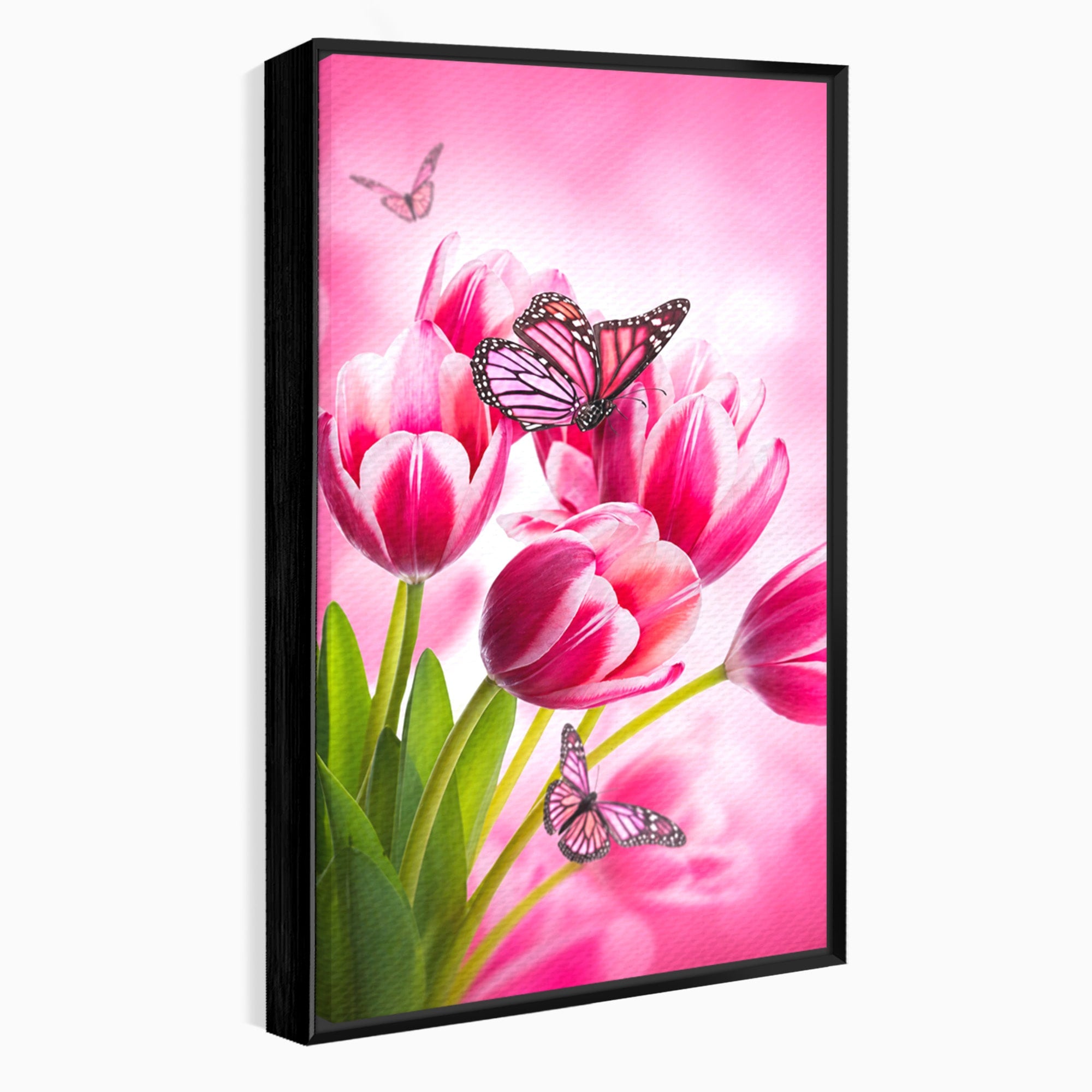 Tablou Canvas Premium LuxCanva® A1876, Lalele Si Fluturi, Lalele, Fluturi, Natura, Primavara, Dormitor, Culori Vibrante