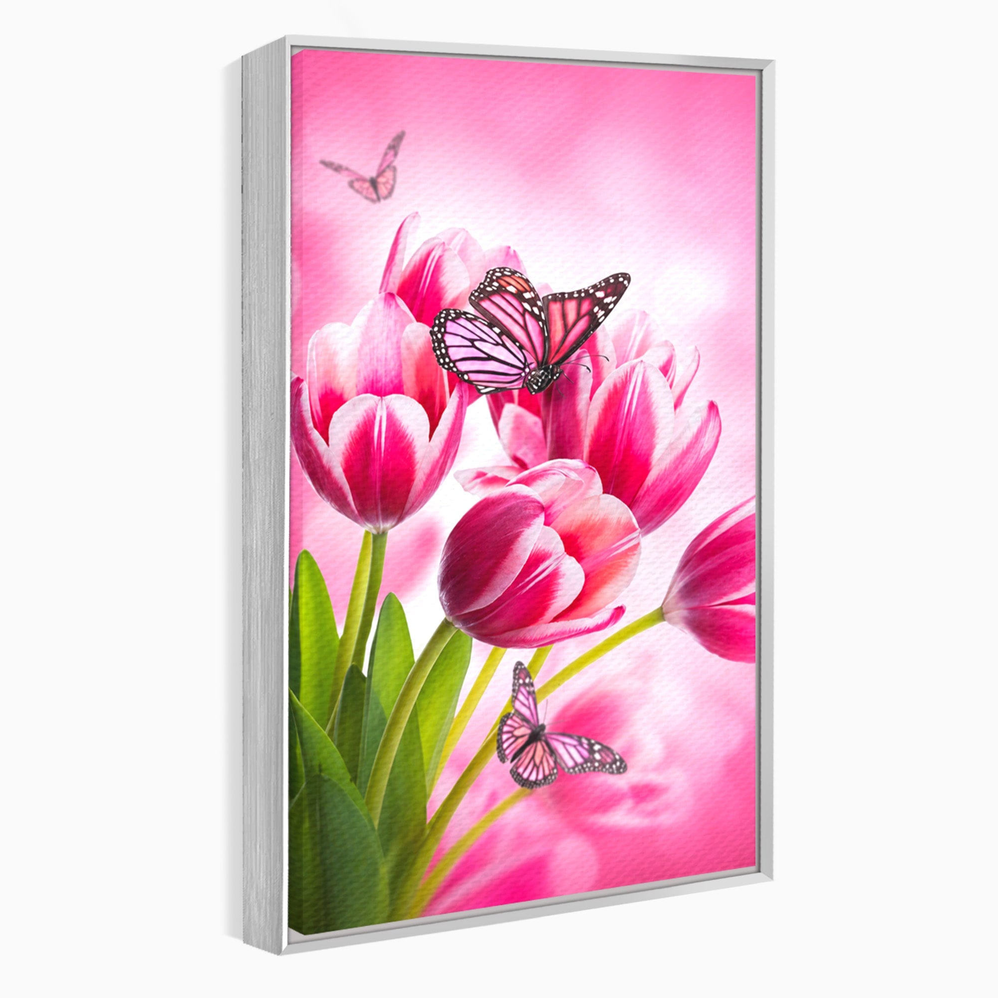 Tablou Canvas Premium LuxCanva® A1876, Lalele Si Fluturi, Lalele, Fluturi, Natura, Primavara, Dormitor, Culori Vibrante