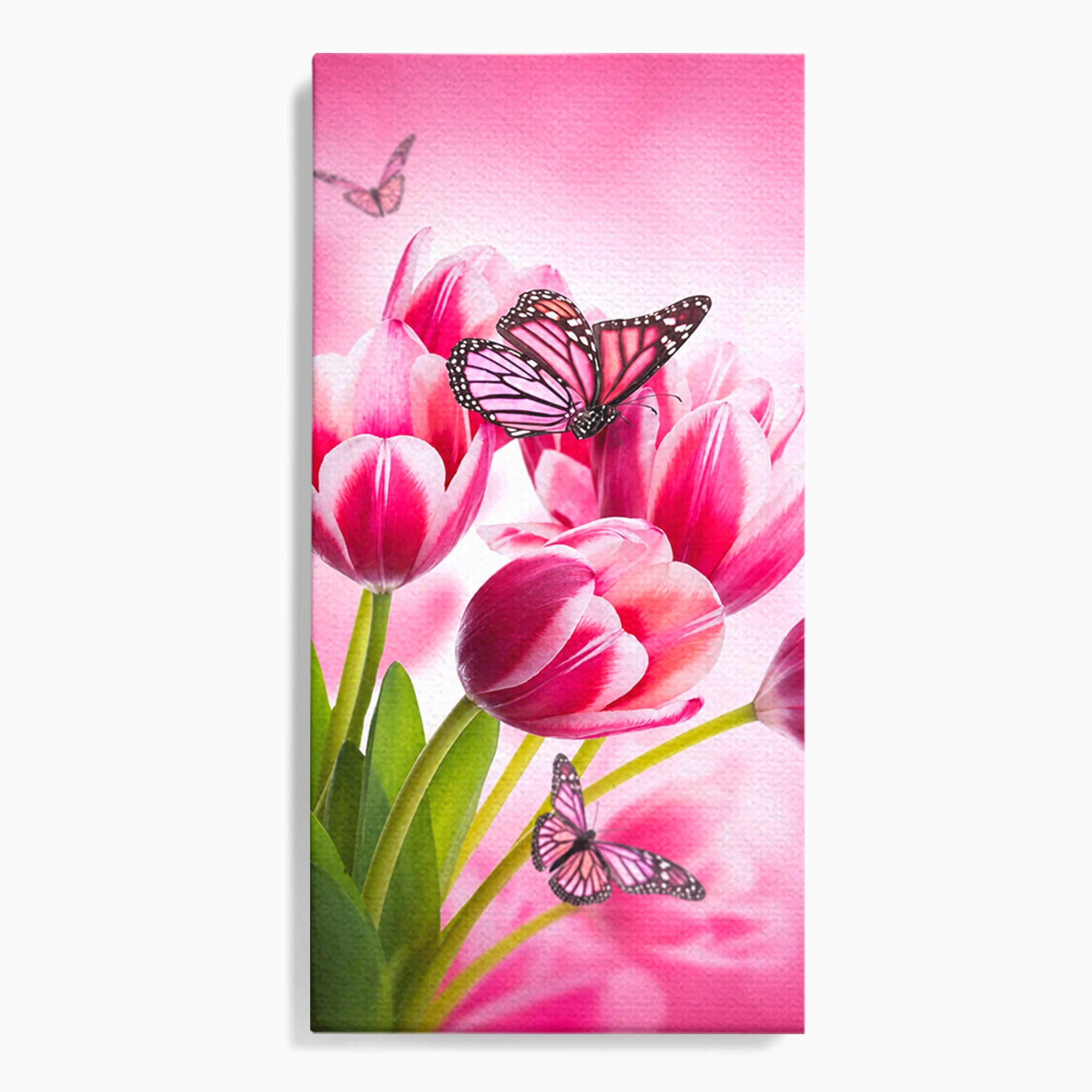 Tablou Canvas Premium LuxCanva® A1876, Lalele Si Fluturi, Lalele, Fluturi, Natura, Primavara, Dormitor, Culori Vibrante