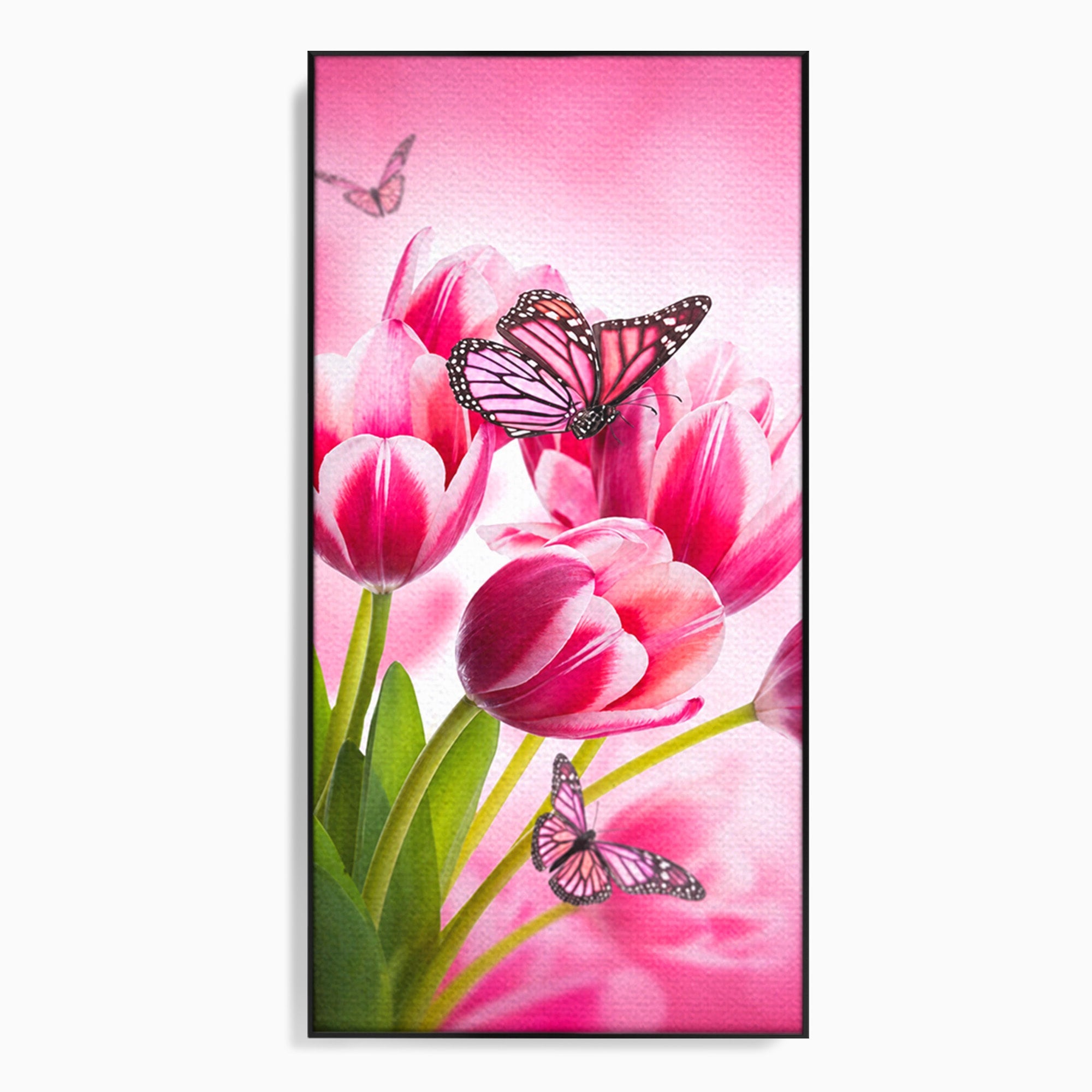 Tablou Canvas Premium LuxCanva® A1876, Lalele Si Fluturi, Lalele, Fluturi, Natura, Primavara, Dormitor, Culori Vibrante