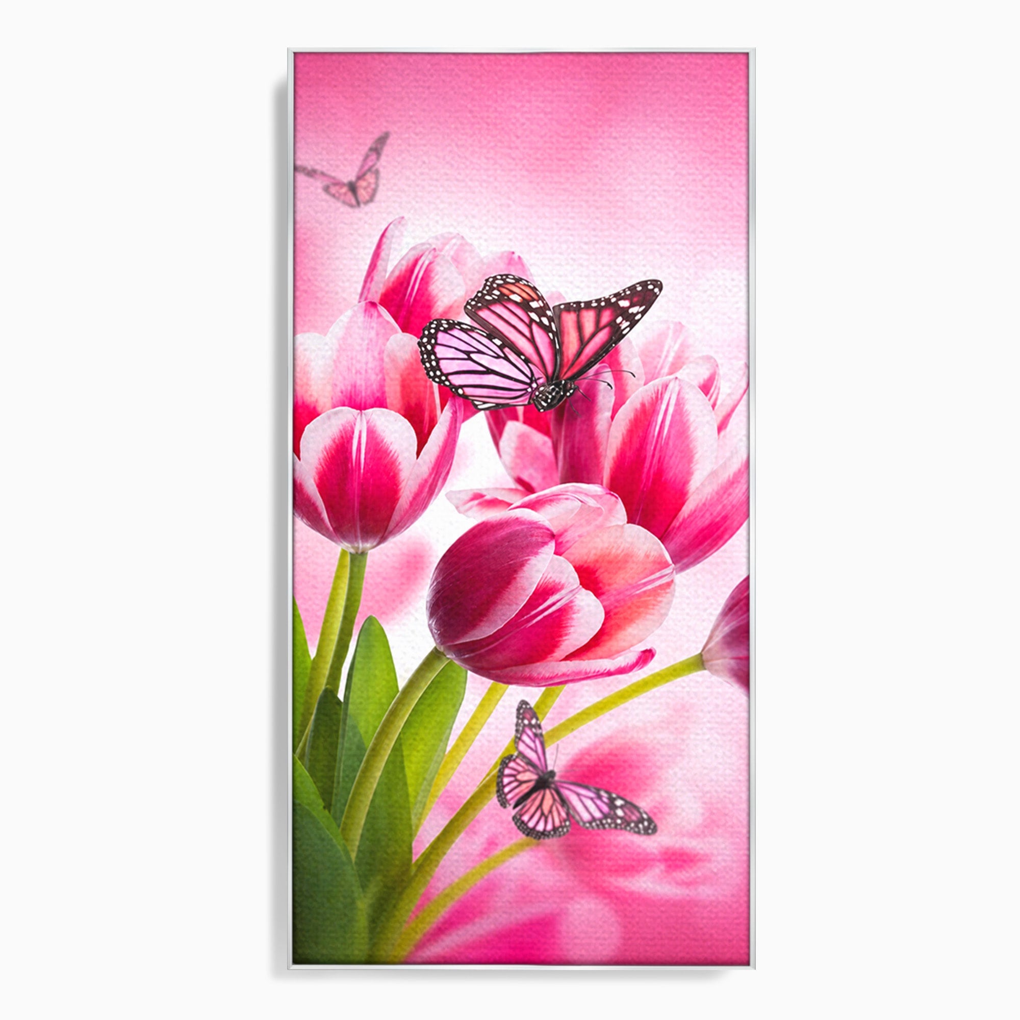 Tablou Canvas Premium LuxCanva® A1876, Lalele Si Fluturi, Lalele, Fluturi, Natura, Primavara, Dormitor, Culori Vibrante