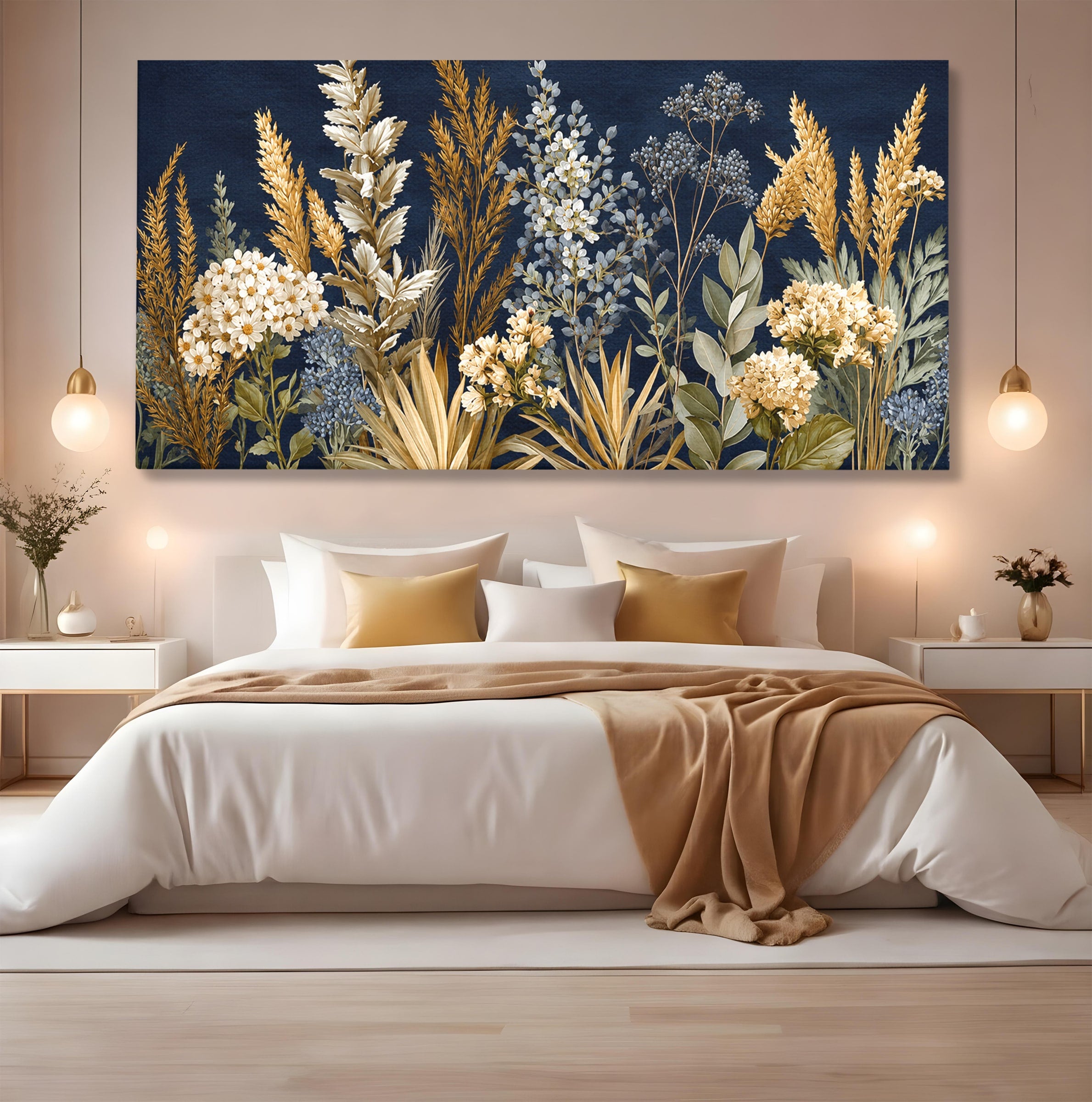 Tablou Canvas Premium LuxCanva® A1877, Flori De Camp Nocturne, Flori, Natura, Noapte, Living, Dormitor, Culori Vibrante