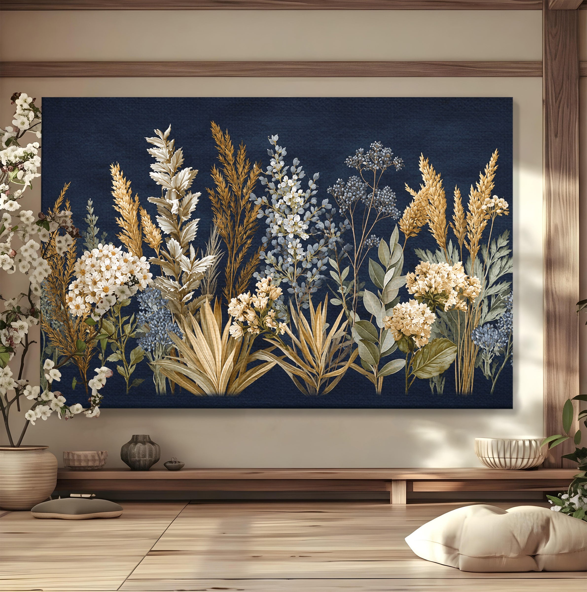 Tablou Canvas Premium LuxCanva® A1877, Flori De Camp Nocturne, Flori, Natura, Noapte, Living, Dormitor, Culori Vibrante
