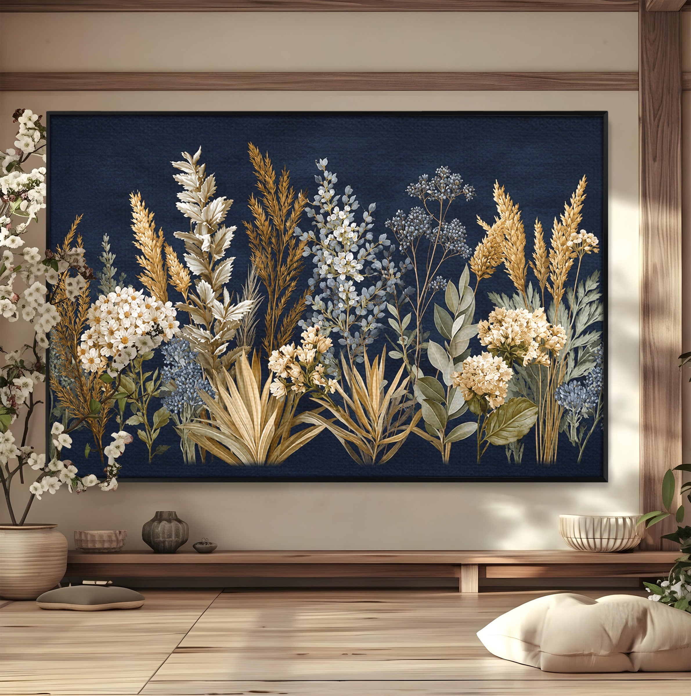 Tablou Canvas Premium LuxCanva® A1877, Flori De Camp Nocturne, Flori, Natura, Noapte, Living, Dormitor, Culori Vibrante