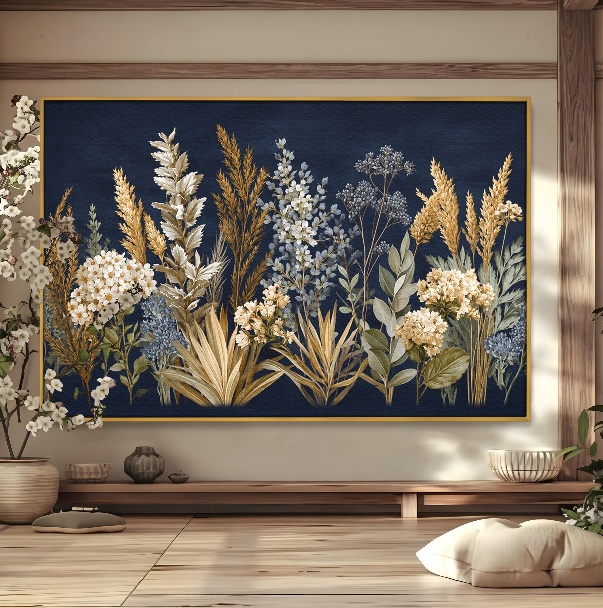 Tablou Canvas Premium LuxCanva® A1877, Flori De Camp Nocturne, Flori, Natura, Noapte, Living, Dormitor, Culori Vibrante