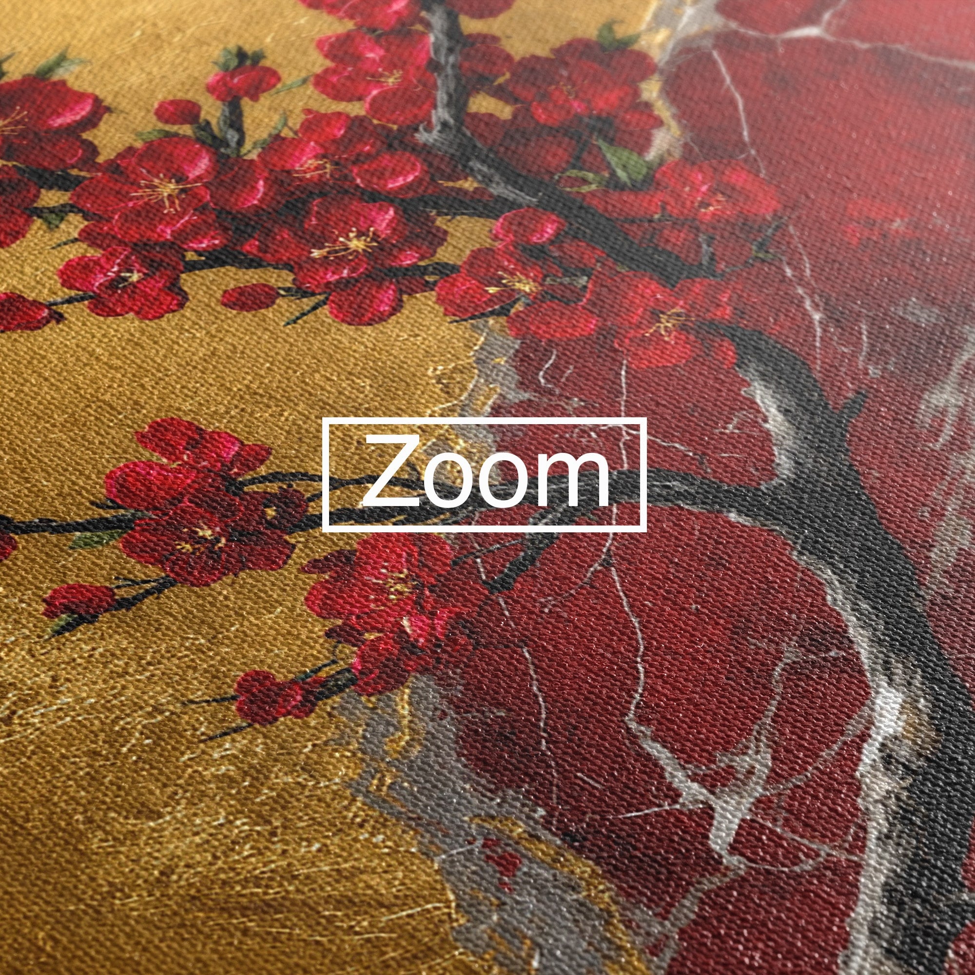 Tablou Canvas Premium LuxCanva® A1879, Sakura Pe Fundal Auriu, Sakura, Copac, Flori, Living, Dormitor, Culori Vibrante