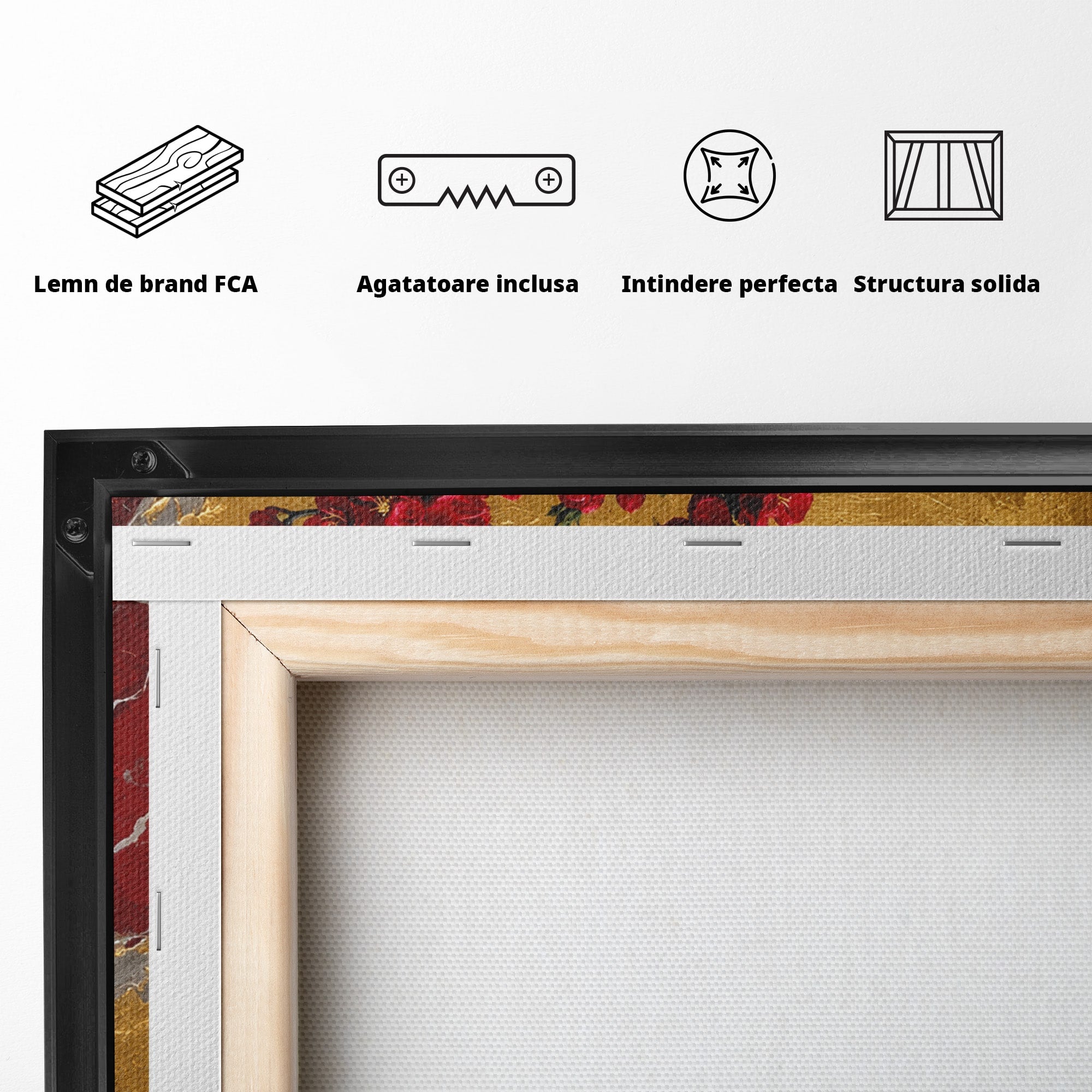 Tablou Canvas Premium LuxCanva® A1879, Sakura Pe Fundal Auriu, Sakura, Copac, Flori, Living, Dormitor, Culori Vibrante