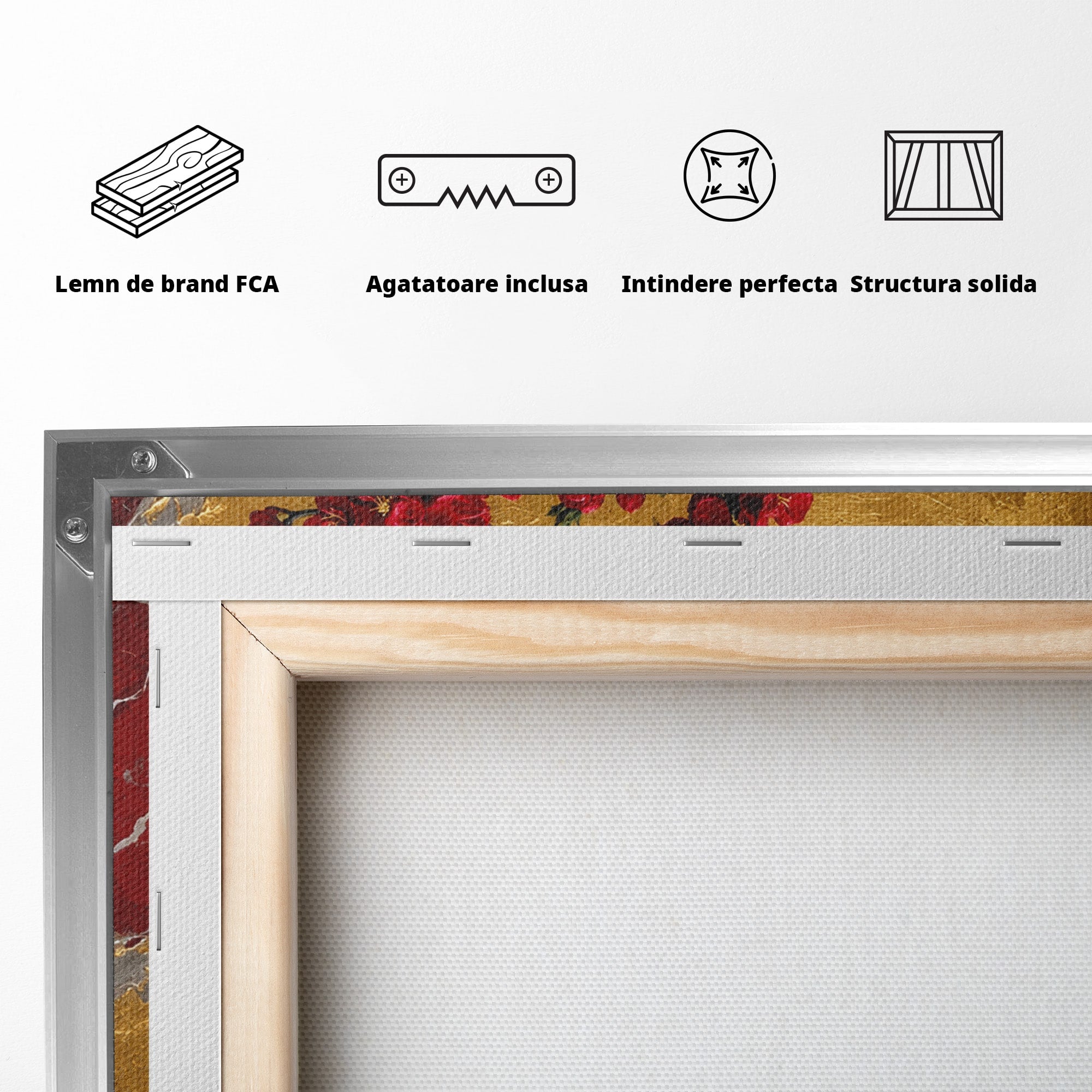 Tablou Canvas Premium LuxCanva® A1879, Sakura Pe Fundal Auriu, Sakura, Copac, Flori, Living, Dormitor, Culori Vibrante