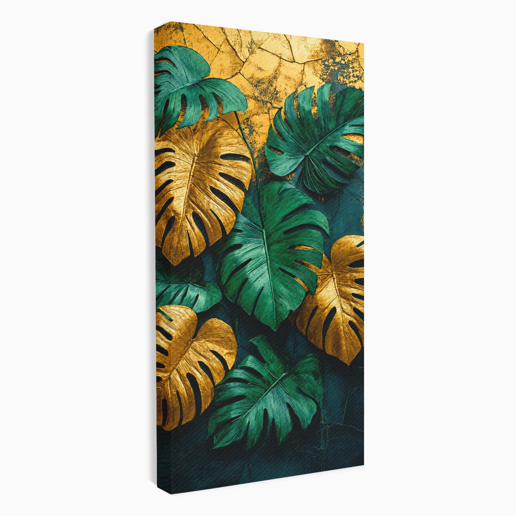Tablou Canvas Premium LuxCanva® A1880, Frunze Tropicale Aurii, Frunze, Tropical, Auriu, Natura, Modern, Living, Dormitor, Culori Vibrante