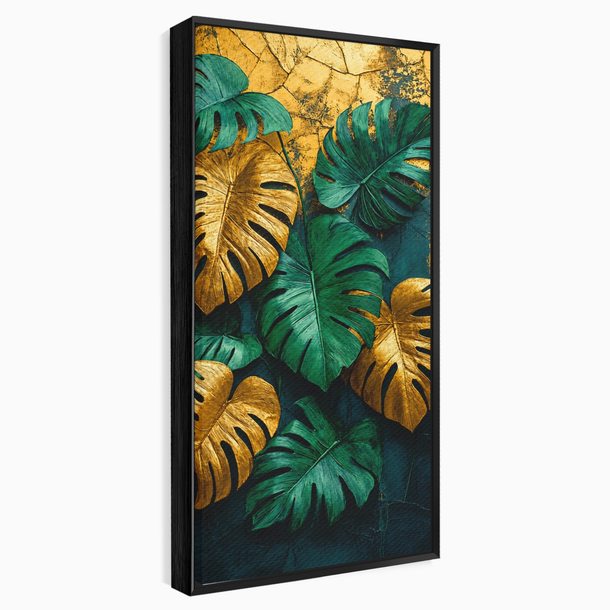 Tablou Canvas Premium LuxCanva® A1880, Frunze Tropicale Aurii, Frunze, Tropical, Auriu, Natura, Modern, Living, Dormitor, Culori Vibrante