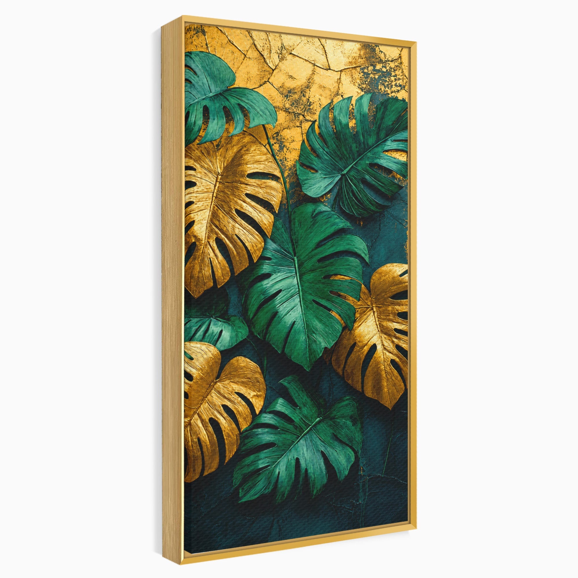 Tablou Canvas Premium LuxCanva® A1880, Frunze Tropicale Aurii, Frunze, Tropical, Auriu, Natura, Modern, Living, Dormitor, Culori Vibrante