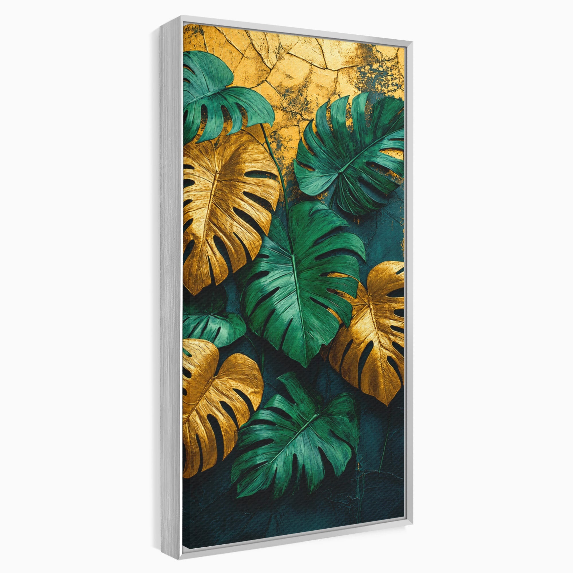 Tablou Canvas Premium LuxCanva® A1880, Frunze Tropicale Aurii, Frunze, Tropical, Auriu, Natura, Modern, Living, Dormitor, Culori Vibrante