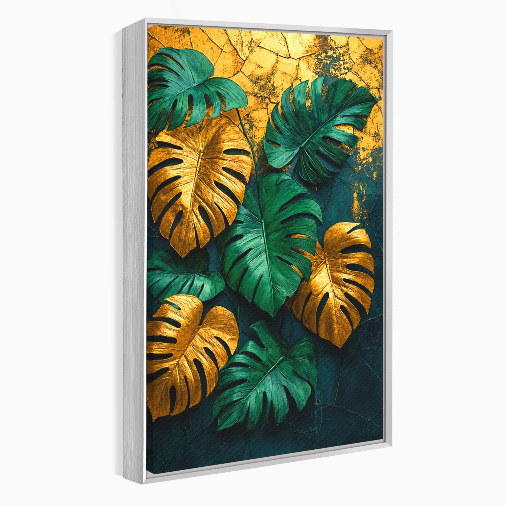 Tablou Canvas Premium LuxCanva® A1880, Frunze Tropicale Aurii, Frunze, Tropical, Auriu, Natura, Modern, Living, Dormitor, Culori Vibrante