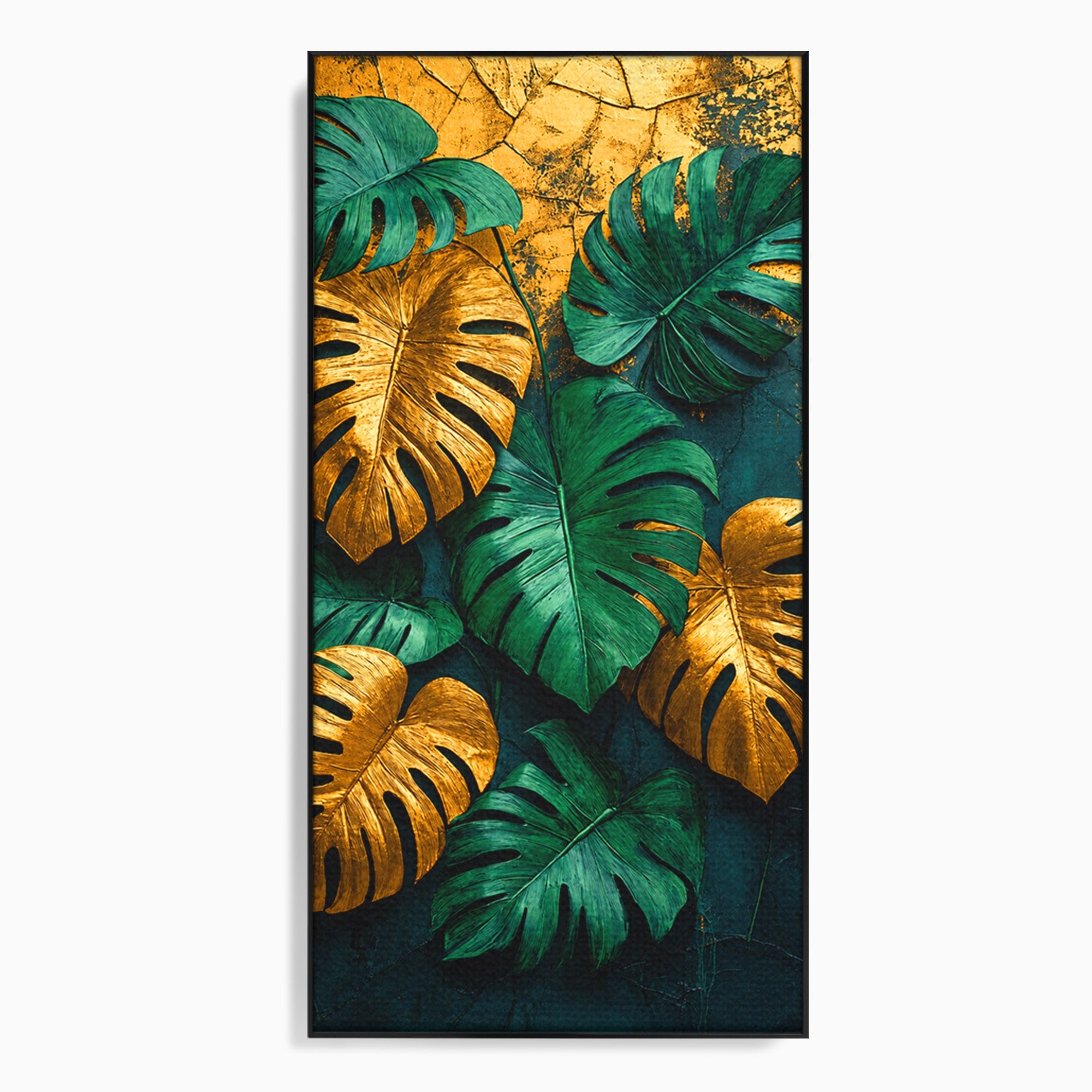 Tablou Canvas Premium LuxCanva® A1880, Frunze Tropicale Aurii, Frunze, Tropical, Auriu, Natura, Modern, Living, Dormitor, Culori Vibrante