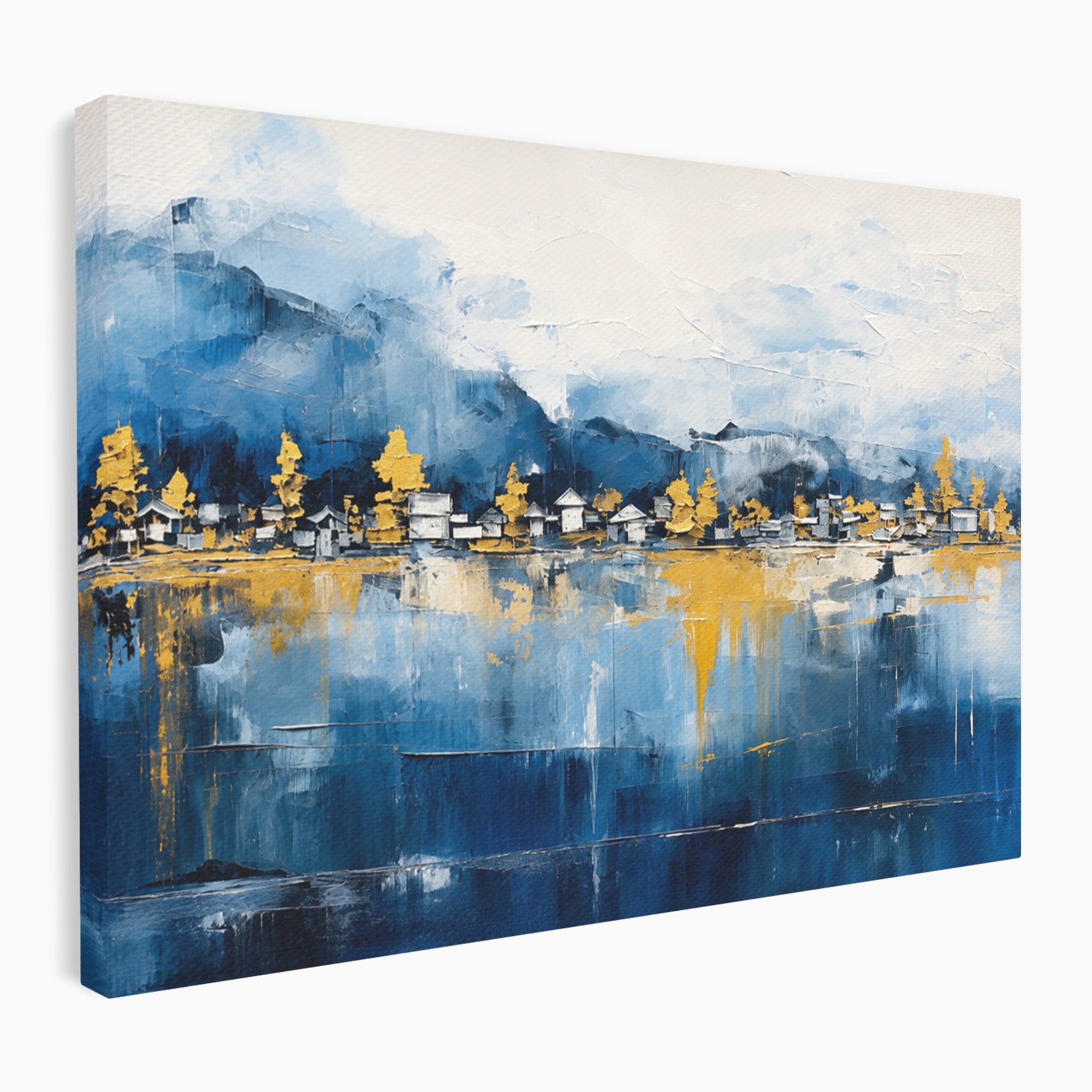 Tablou Canvas Premium LuxCanva® A1882, Sat De Munte Reflectat, Sat, Munte, Peisaj, Reflexie, Living, Culori Vibrante