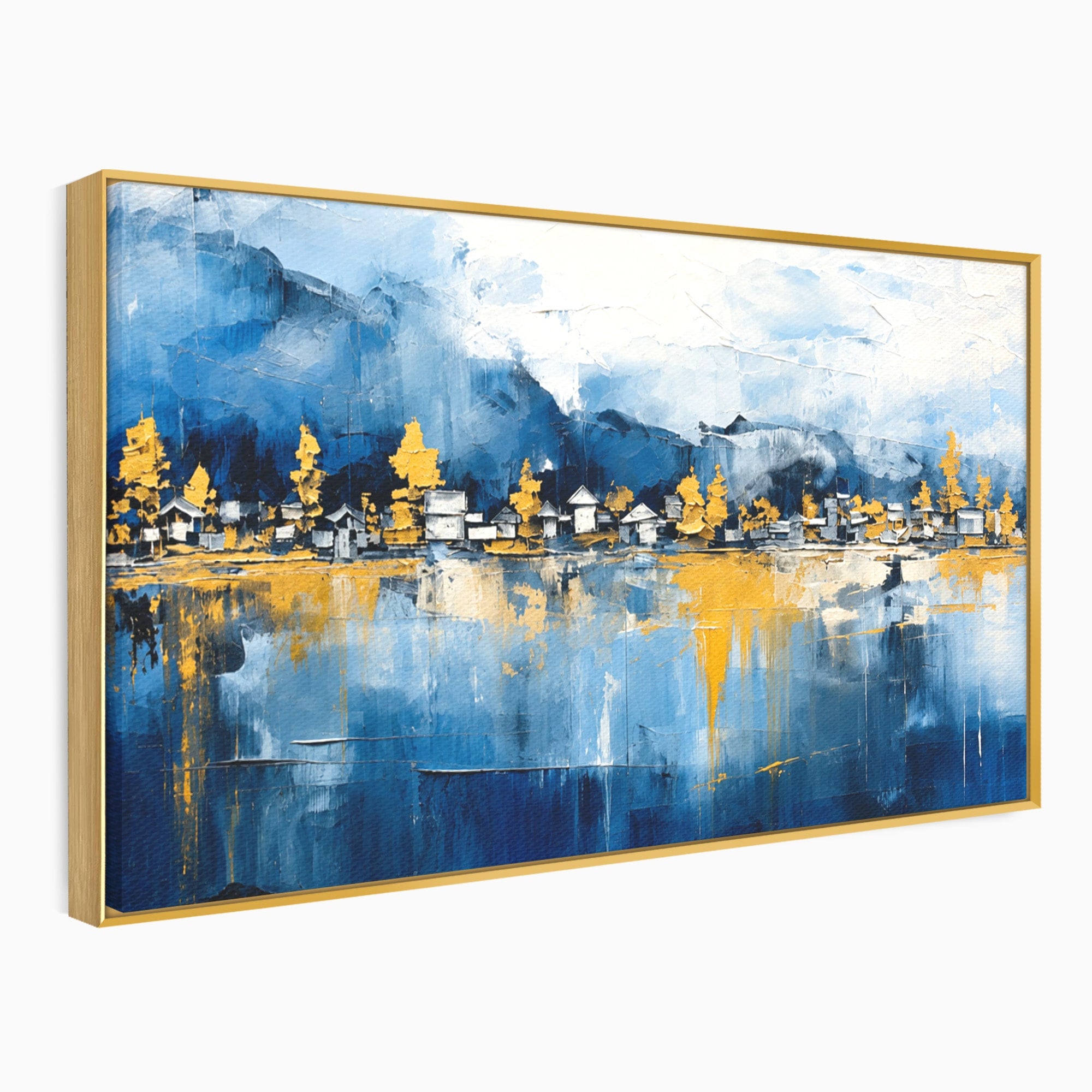 Tablou Canvas Premium LuxCanva® A1882, Sat De Munte Reflectat, Sat, Munte, Peisaj, Reflexie, Living, Culori Vibrante