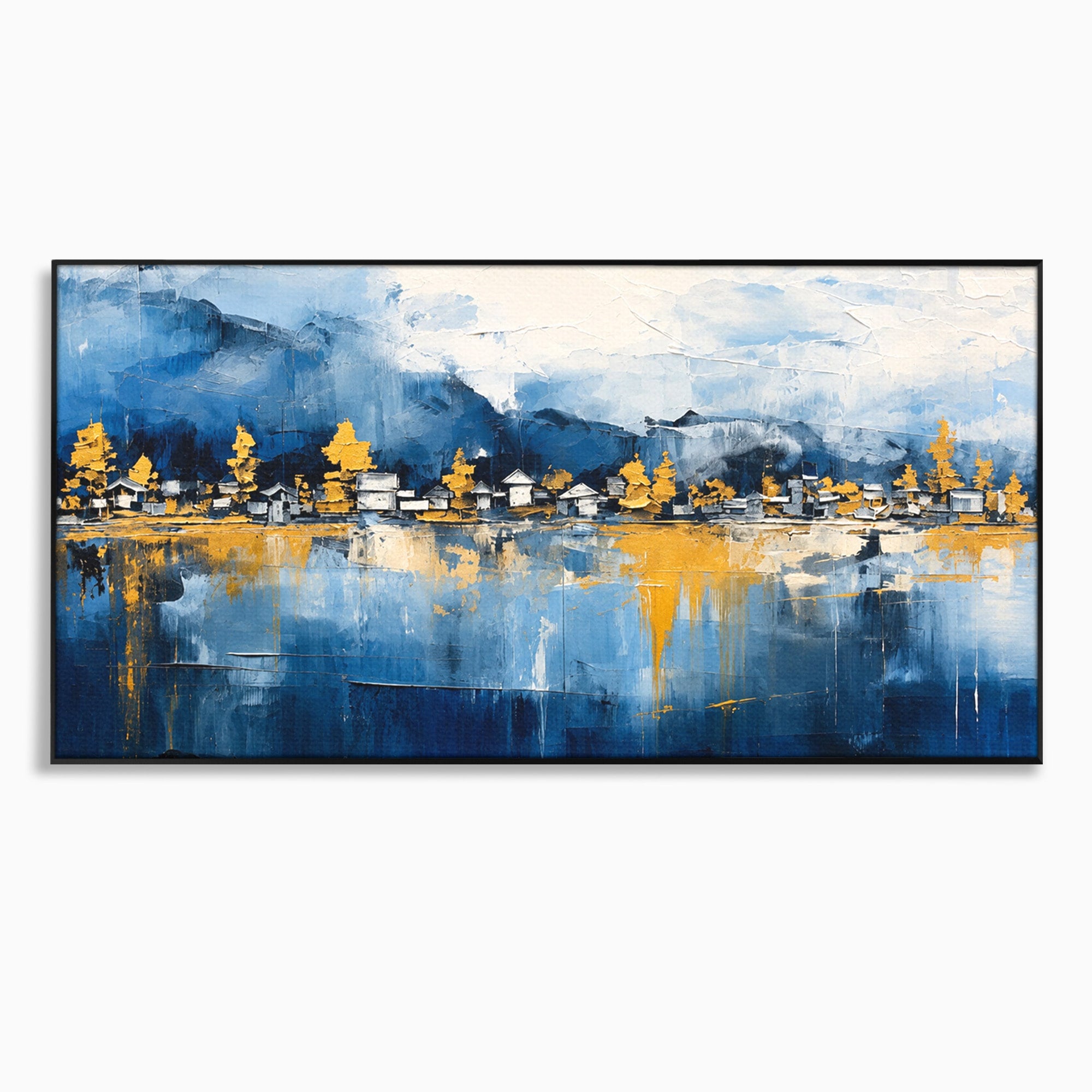Tablou Canvas Premium LuxCanva® A1882, Sat De Munte Reflectat, Sat, Munte, Peisaj, Reflexie, Living, Culori Vibrante