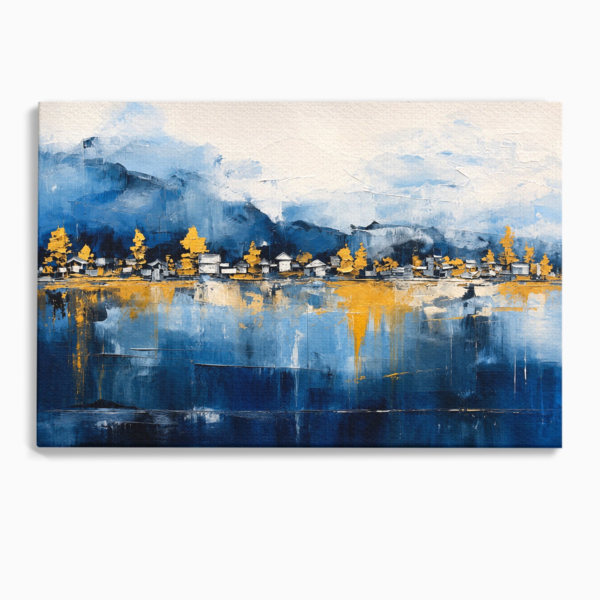 Tablou Canvas Premium LuxCanva® A1882, Sat De Munte Reflectat, Sat, Munte, Peisaj, Reflexie, Living, Culori Vibrante