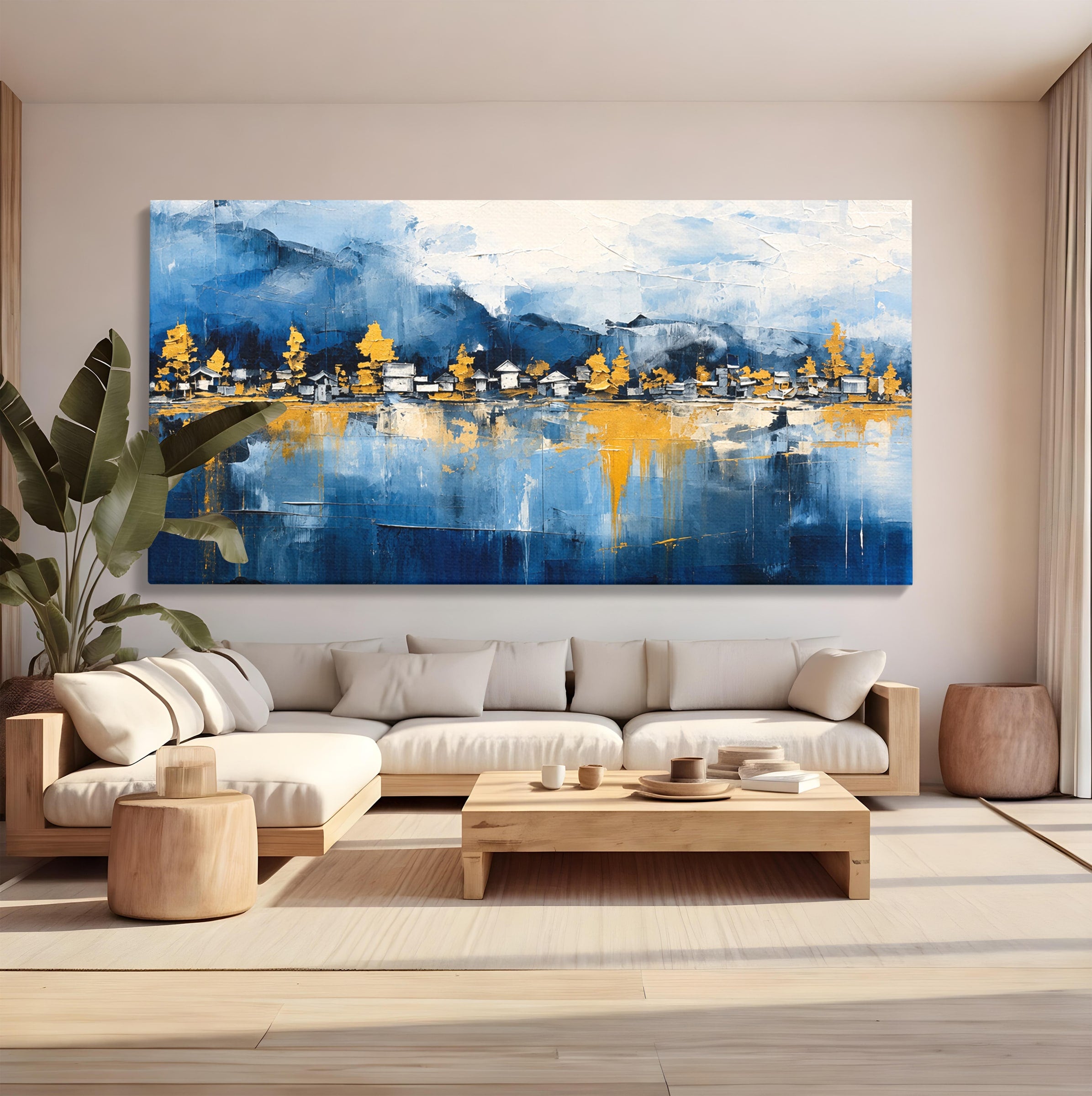 Tablou Canvas Premium LuxCanva® A1882, Sat De Munte Reflectat, Sat, Munte, Peisaj, Reflexie, Living, Culori Vibrante