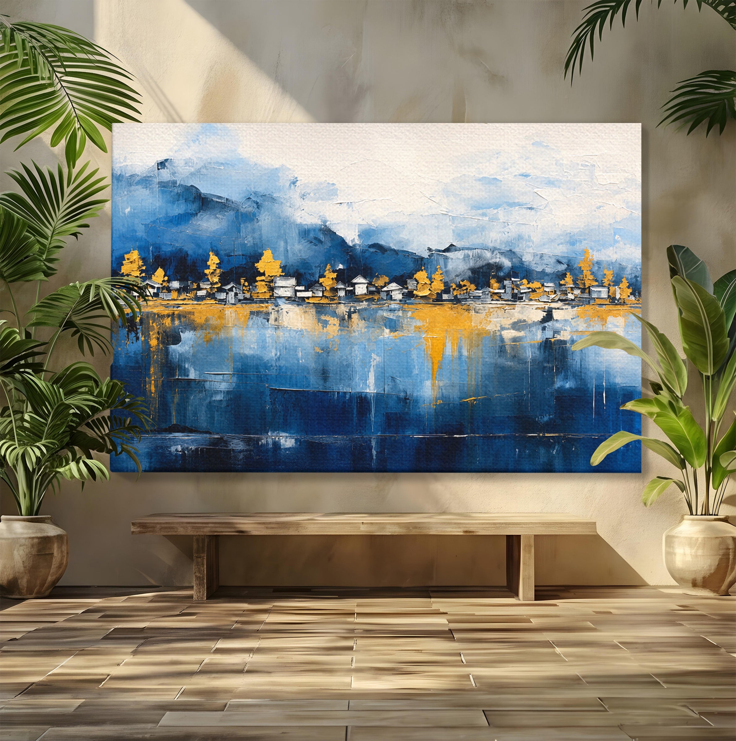 Tablou Canvas Premium LuxCanva® A1882, Sat De Munte Reflectat, Sat, Munte, Peisaj, Reflexie, Living, Culori Vibrante