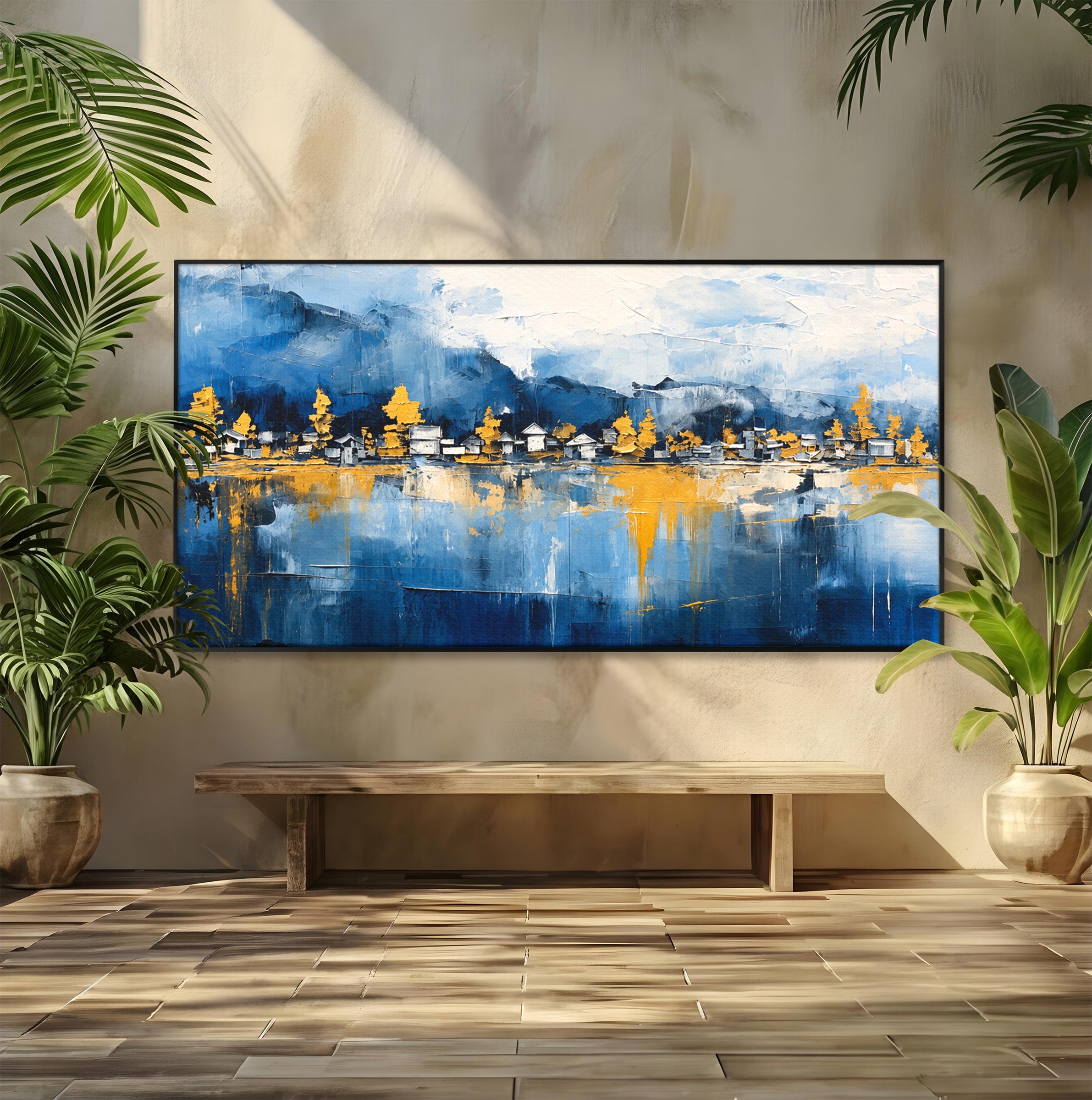 Tablou Canvas Premium LuxCanva® A1882, Sat De Munte Reflectat, Sat, Munte, Peisaj, Reflexie, Living, Culori Vibrante