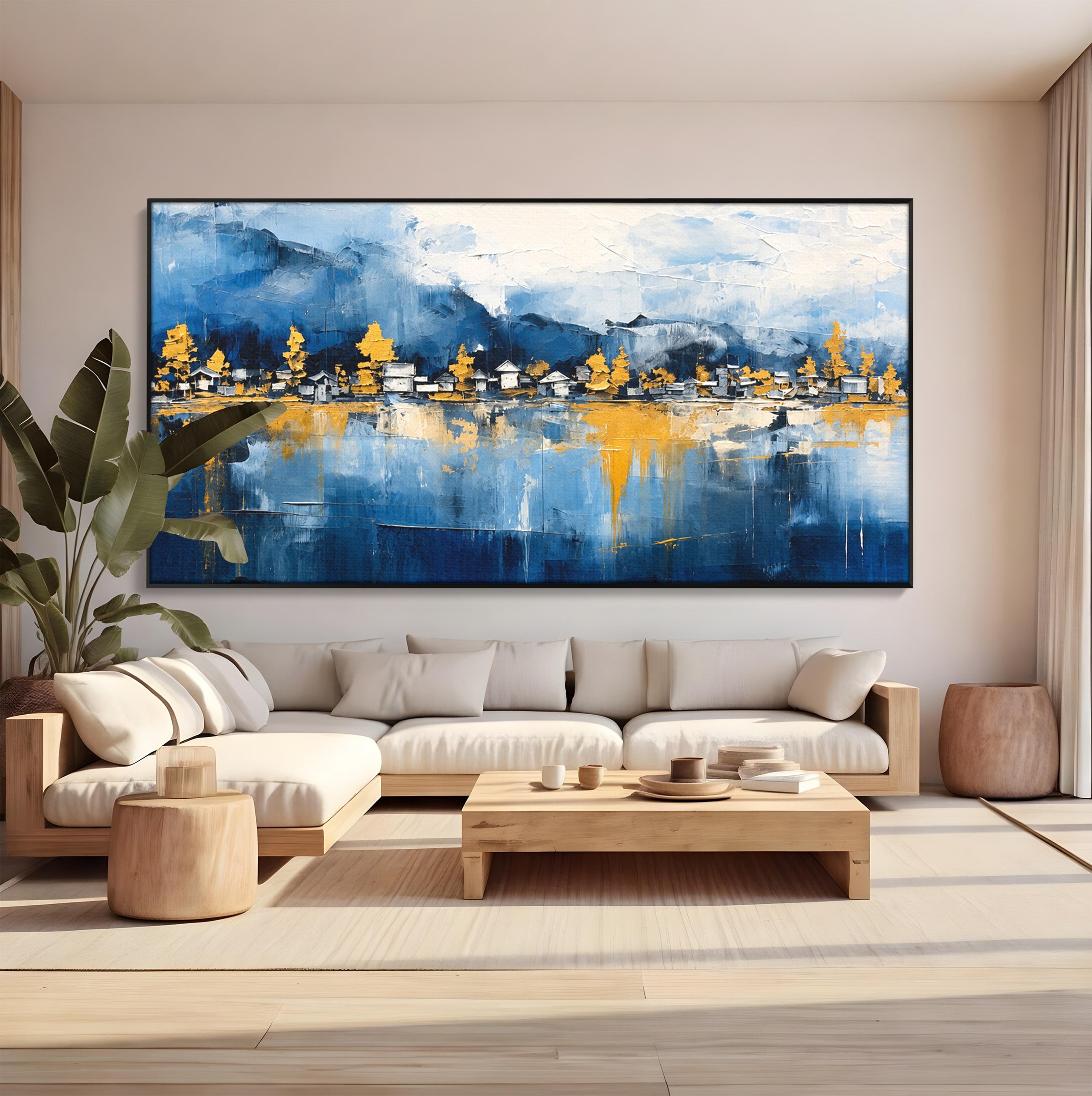 Tablou Canvas Premium LuxCanva® A1882, Sat De Munte Reflectat, Sat, Munte, Peisaj, Reflexie, Living, Culori Vibrante