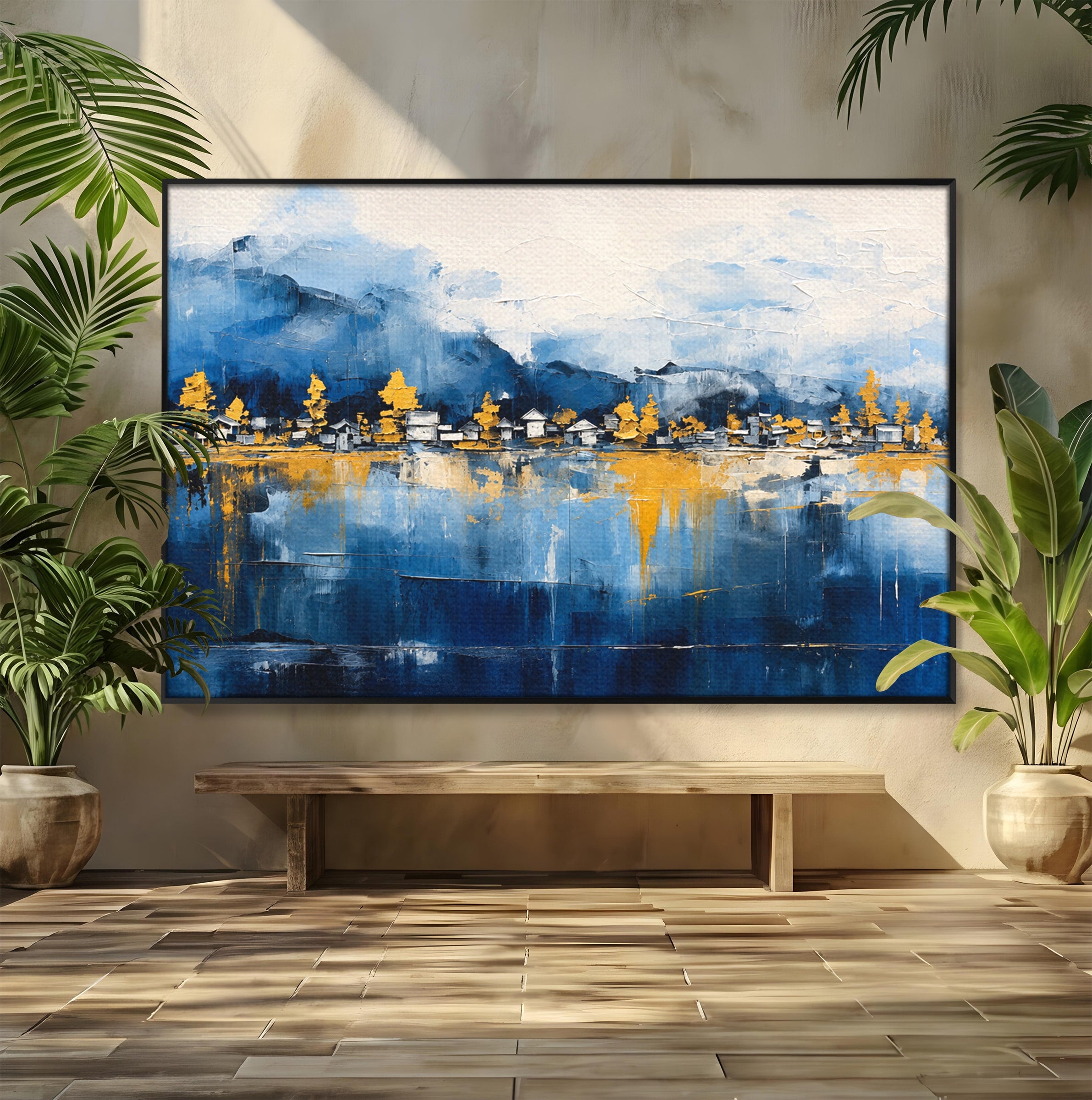Tablou Canvas Premium LuxCanva® A1882, Sat De Munte Reflectat, Sat, Munte, Peisaj, Reflexie, Living, Culori Vibrante