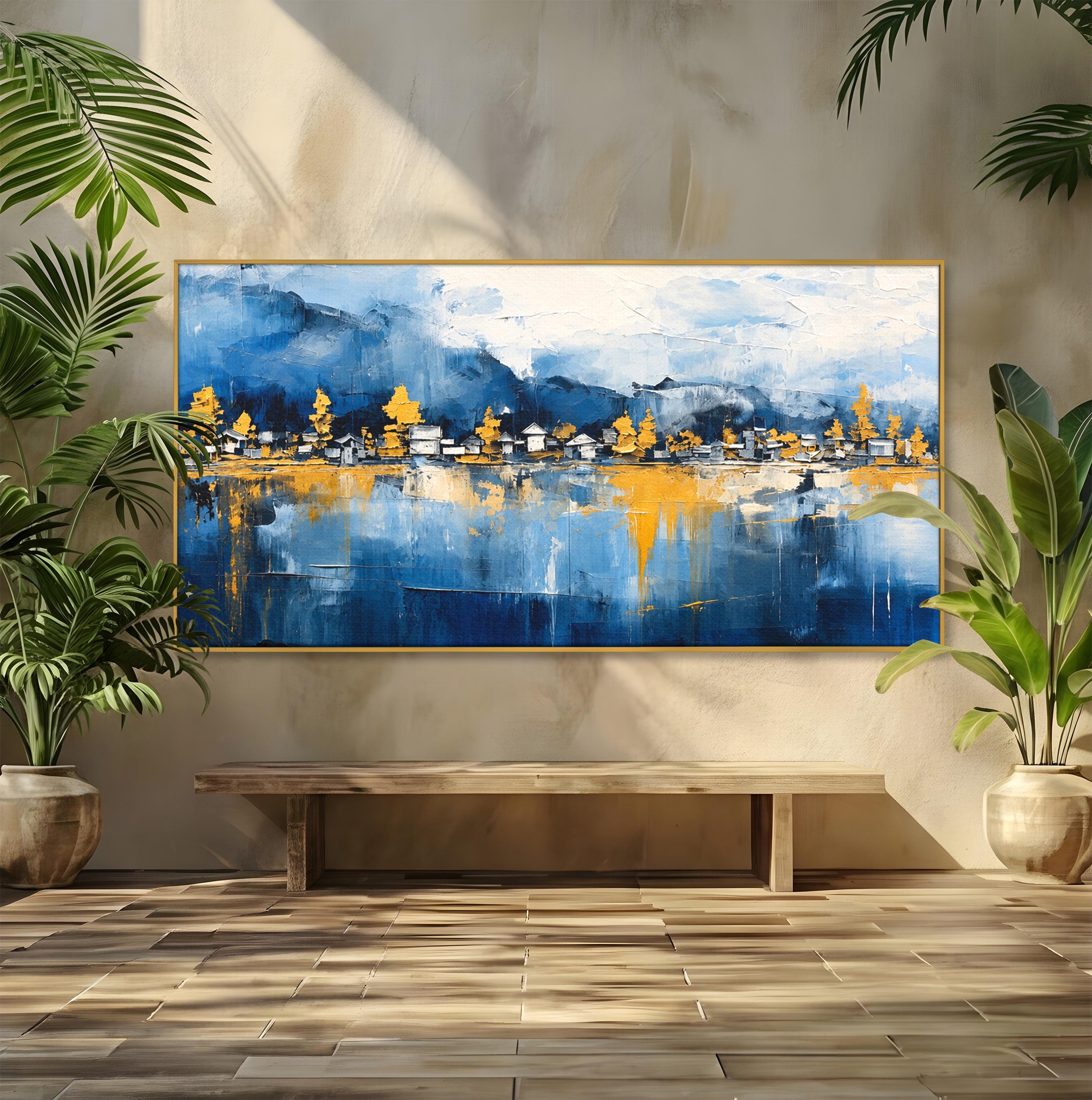 Tablou Canvas Premium LuxCanva® A1882, Sat De Munte Reflectat, Sat, Munte, Peisaj, Reflexie, Living, Culori Vibrante