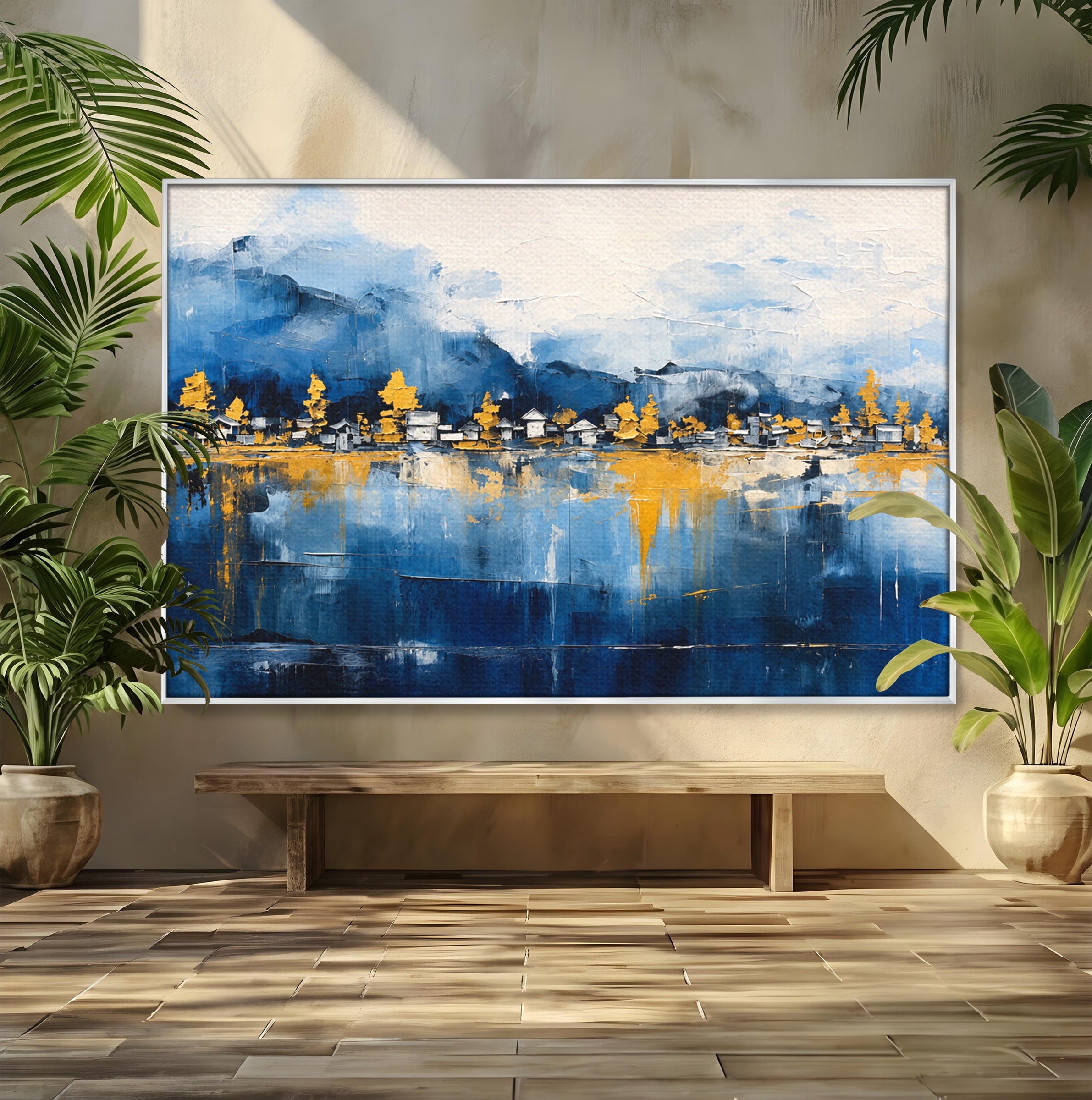 Tablou Canvas Premium LuxCanva® A1882, Sat De Munte Reflectat, Sat, Munte, Peisaj, Reflexie, Living, Culori Vibrante