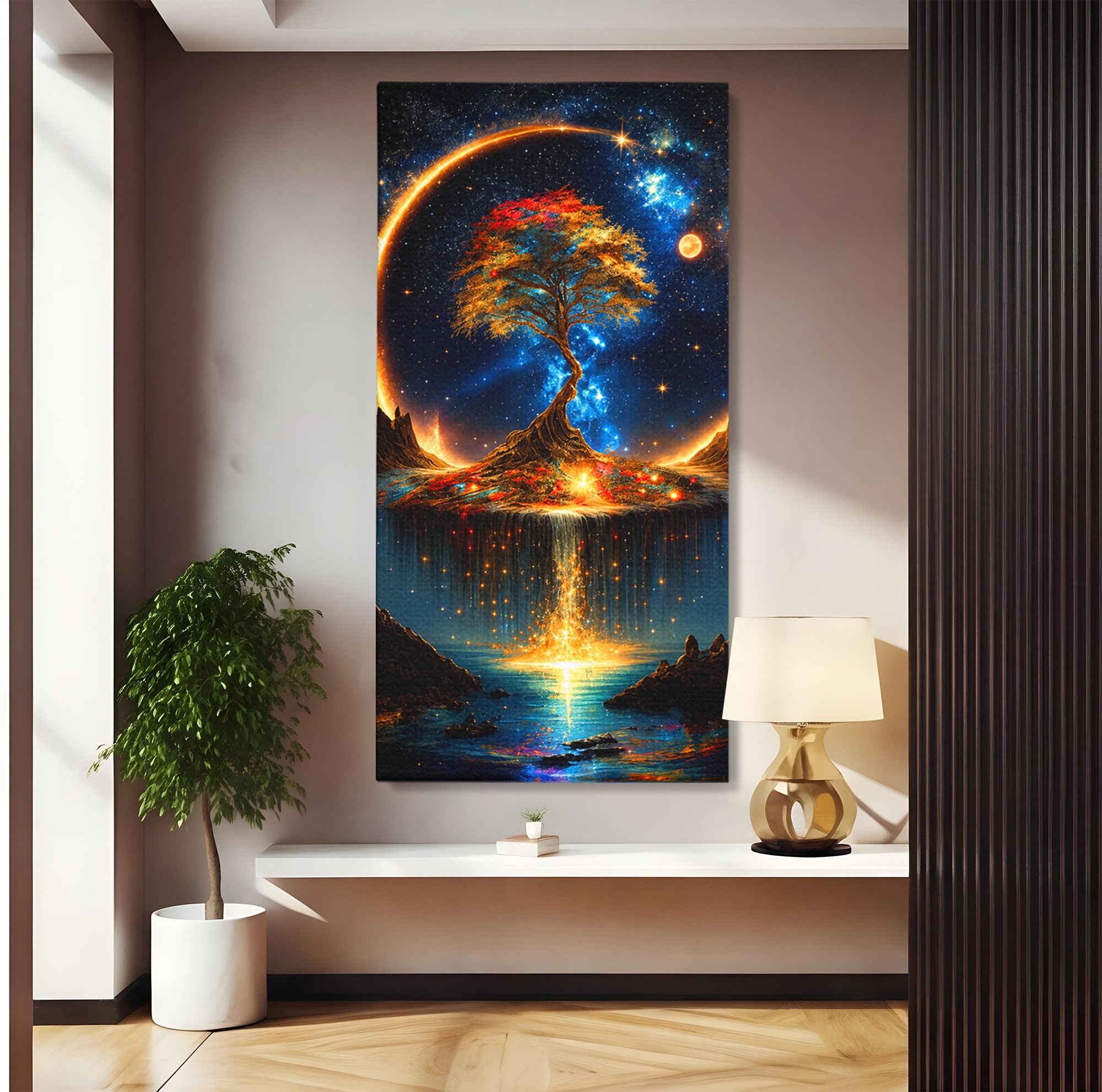 Tablou Canvas Premium LuxCanva® A1883, Copacul Cosmic, Copac, Univers, Peisaj, Fantezie, Living, Culori Vibrante