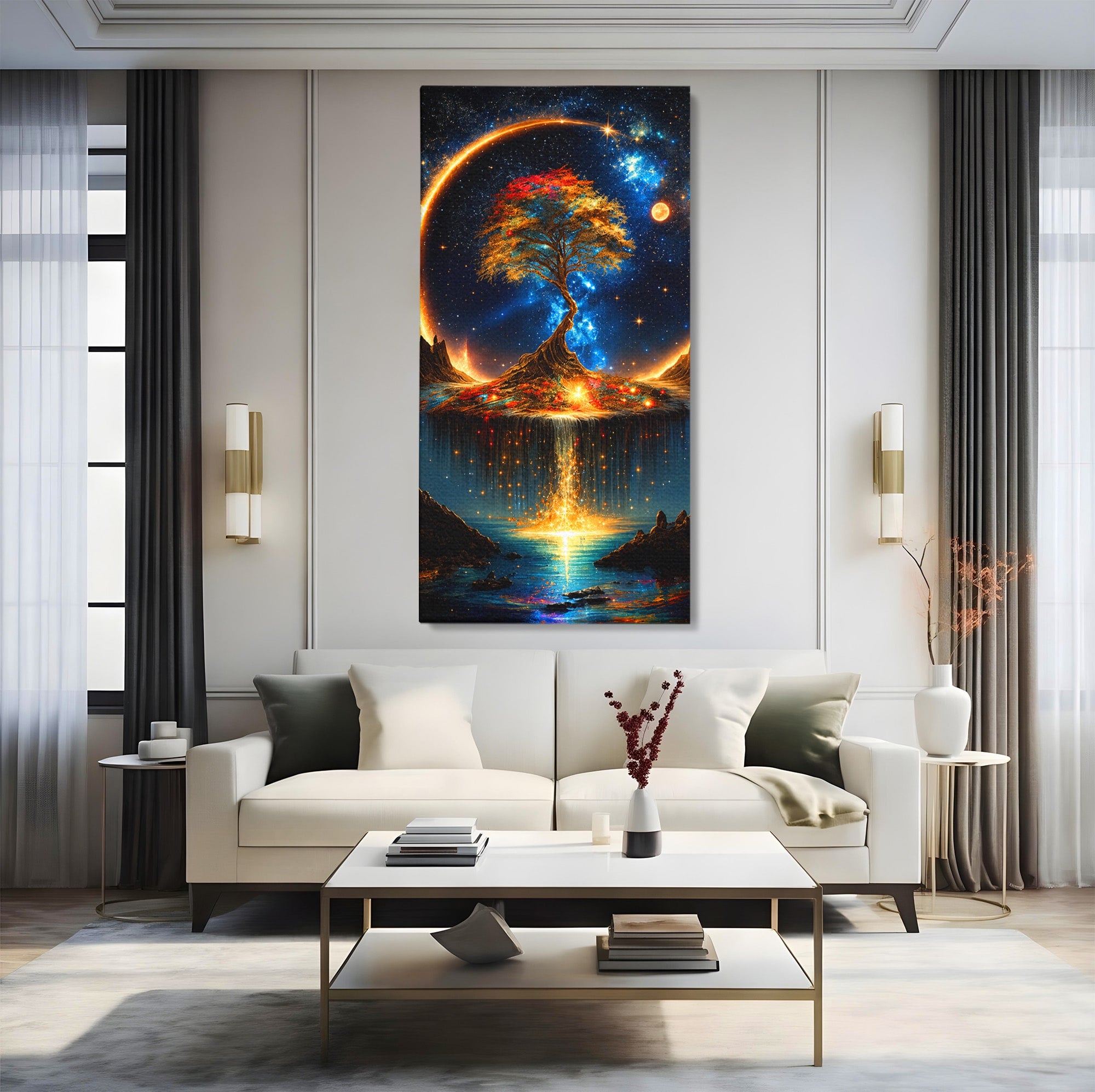 Tablou Canvas Premium LuxCanva® A1883, Copacul Cosmic, Copac, Univers, Peisaj, Fantezie, Living, Culori Vibrante