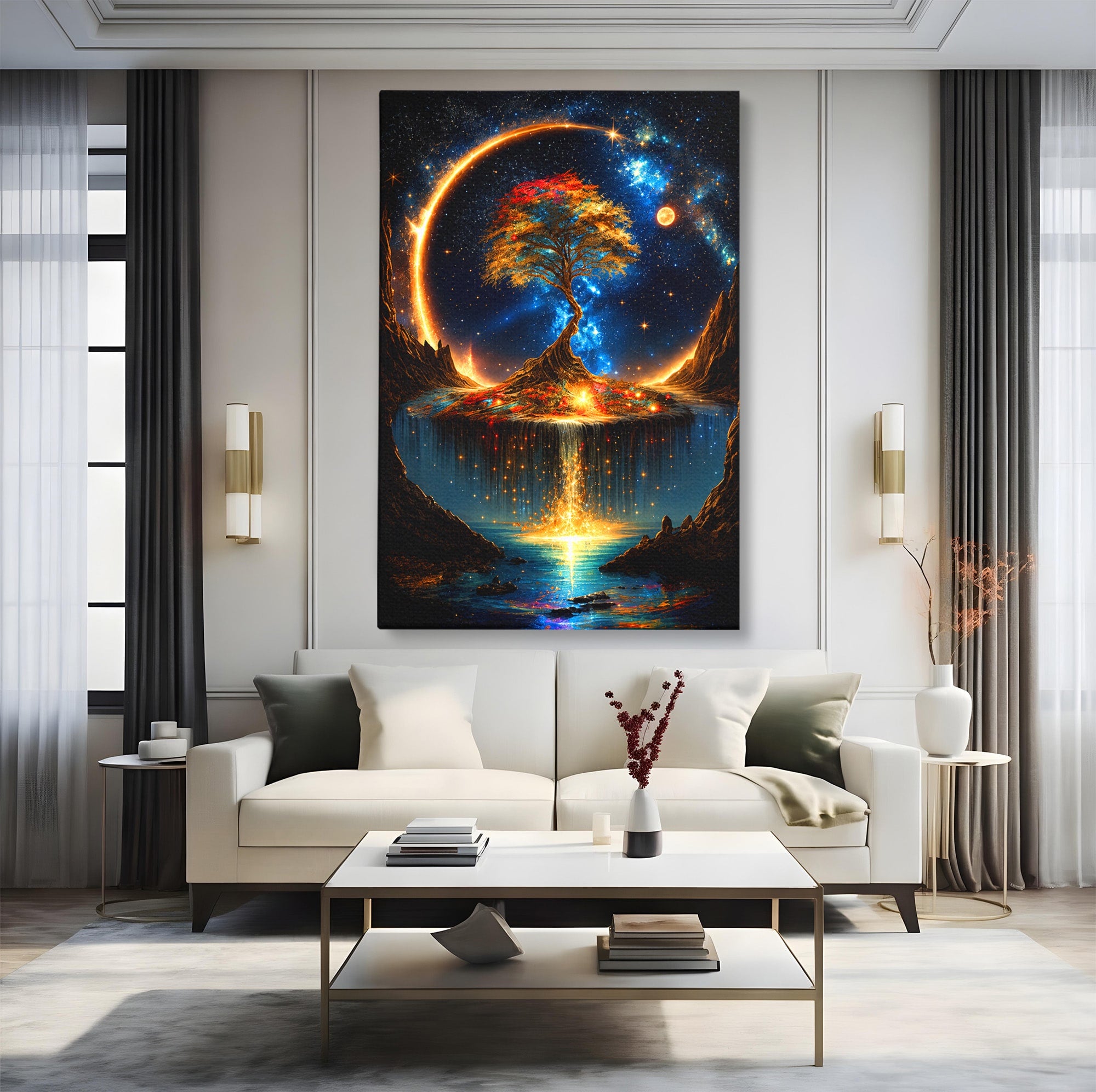 Tablou Canvas Premium LuxCanva® A1883, Copacul Cosmic, Copac, Univers, Peisaj, Fantezie, Living, Culori Vibrante