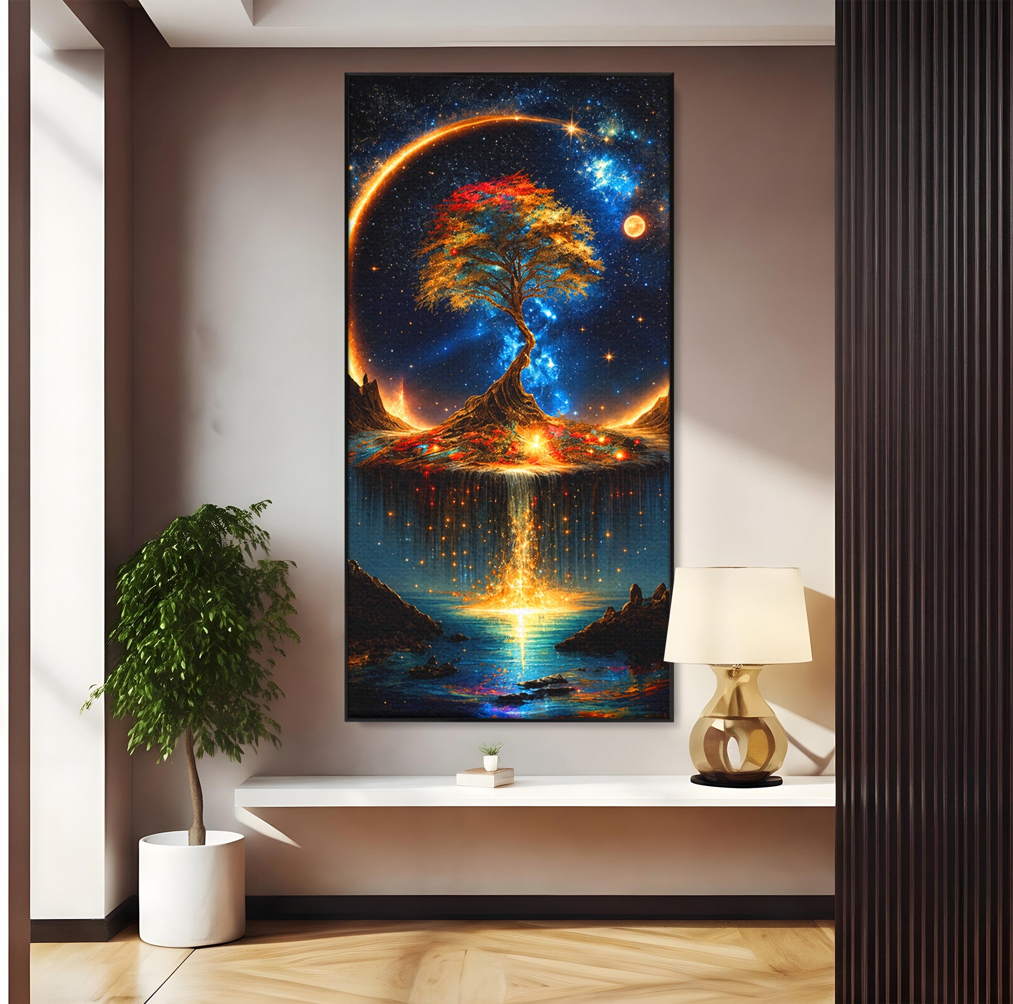 Tablou Canvas Premium LuxCanva® A1883, Copacul Cosmic, Copac, Univers, Peisaj, Fantezie, Living, Culori Vibrante
