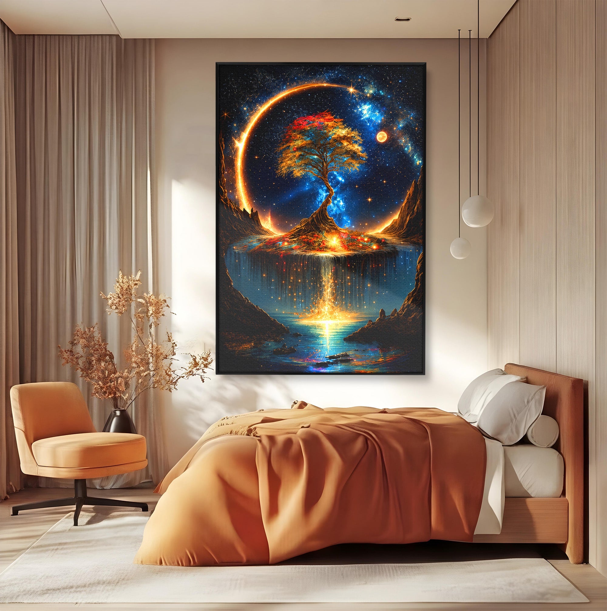 Tablou Canvas Premium LuxCanva® A1883, Copacul Cosmic, Copac, Univers, Peisaj, Fantezie, Living, Culori Vibrante