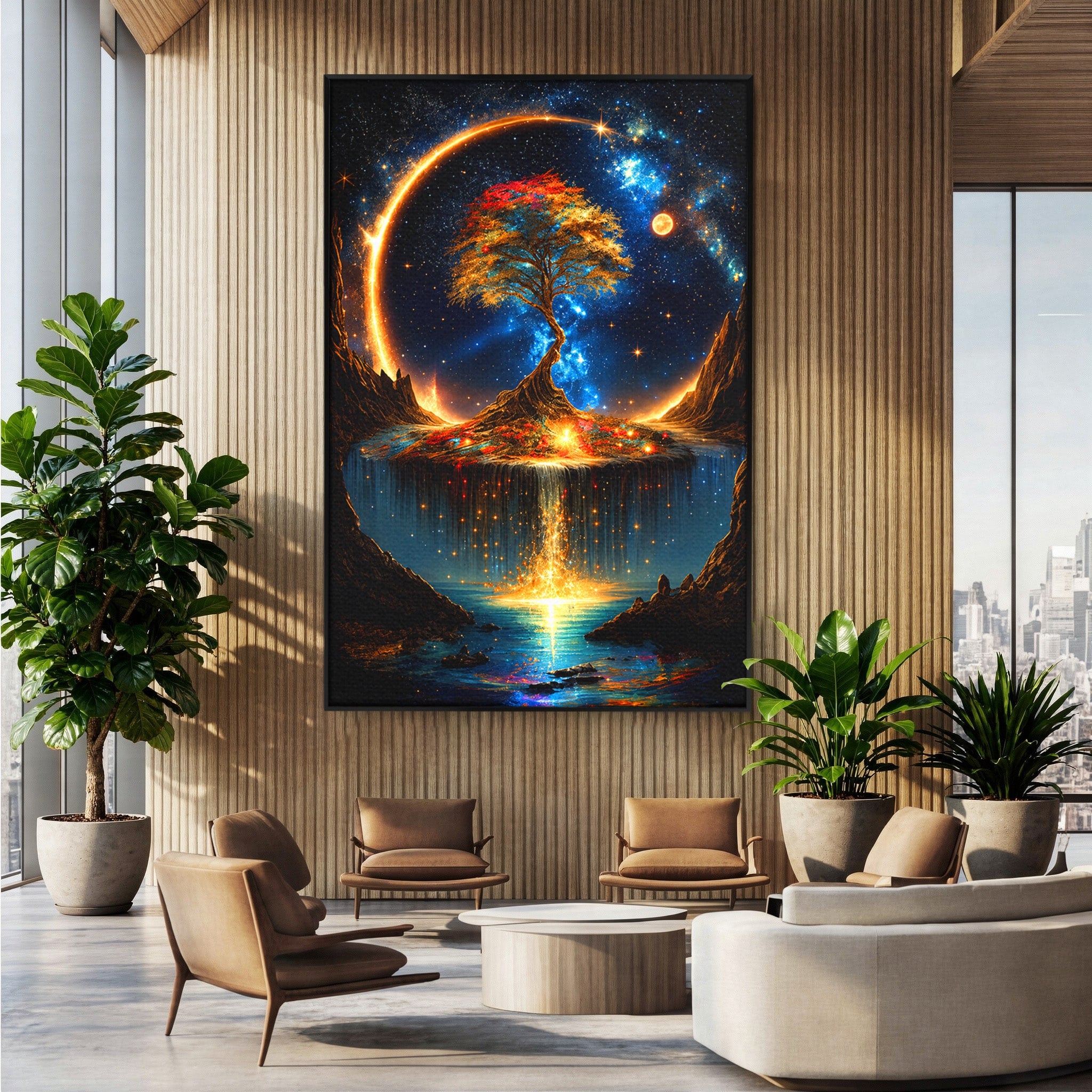 Tablou Canvas Premium LuxCanva® A1883, Copacul Cosmic, Copac, Univers, Peisaj, Fantezie, Living, Culori Vibrante