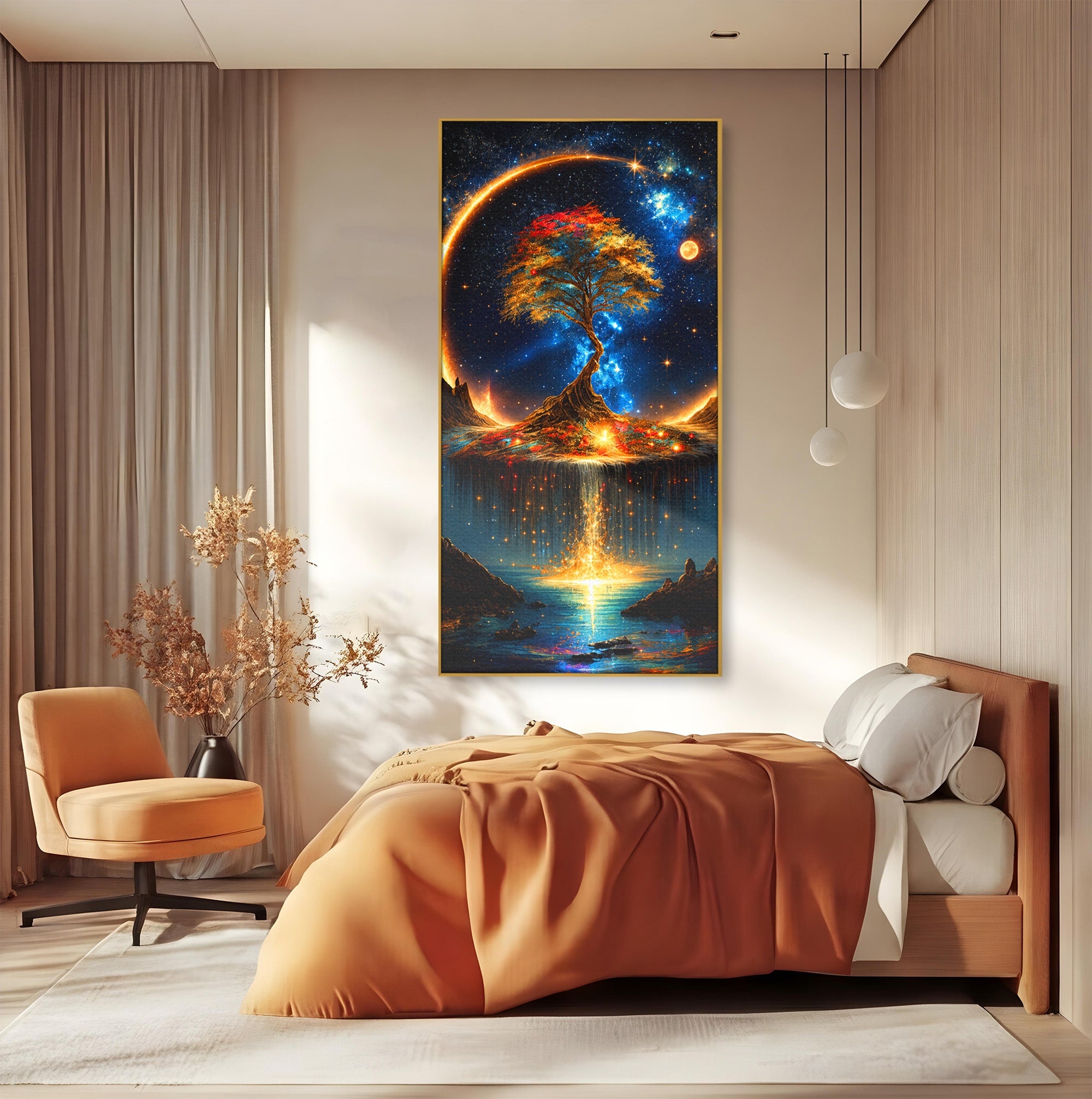 Tablou Canvas Premium LuxCanva® A1883, Copacul Cosmic, Copac, Univers, Peisaj, Fantezie, Living, Culori Vibrante