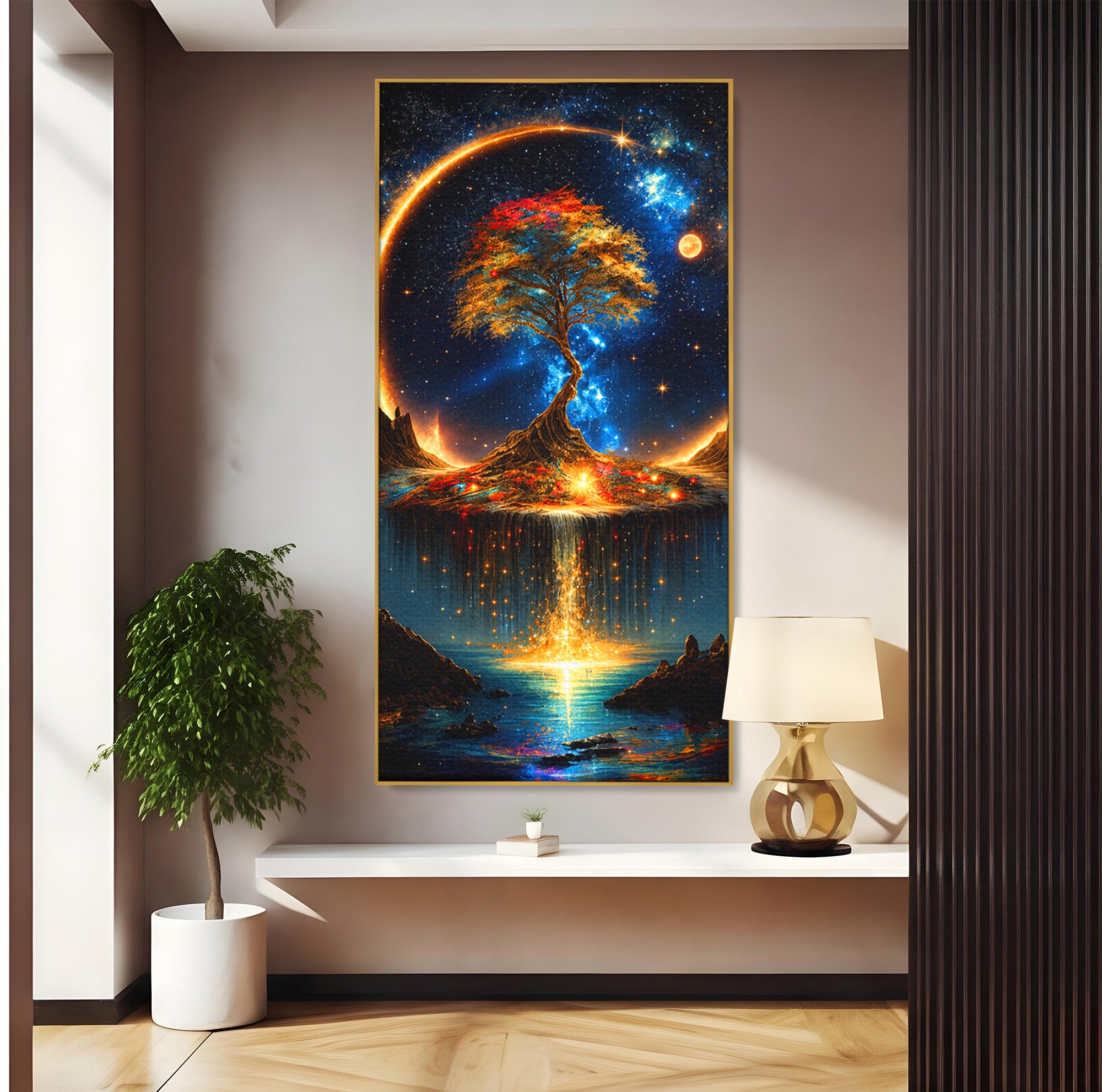 Tablou Canvas Premium LuxCanva® A1883, Copacul Cosmic, Copac, Univers, Peisaj, Fantezie, Living, Culori Vibrante