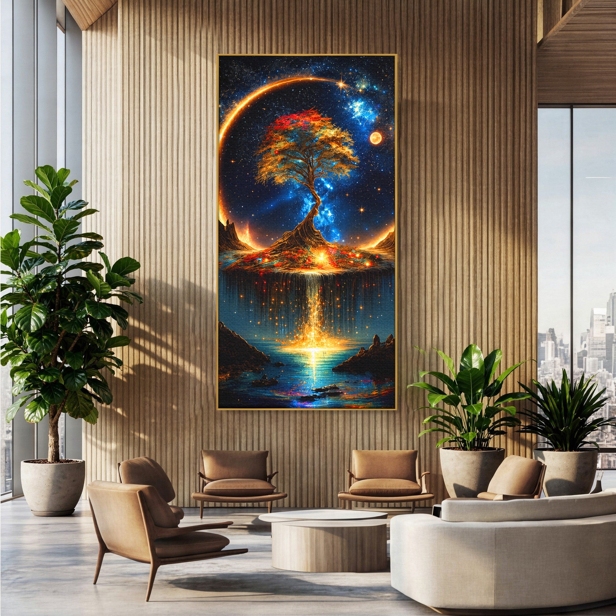 Tablou Canvas Premium LuxCanva® A1883, Copacul Cosmic, Copac, Univers, Peisaj, Fantezie, Living, Culori Vibrante